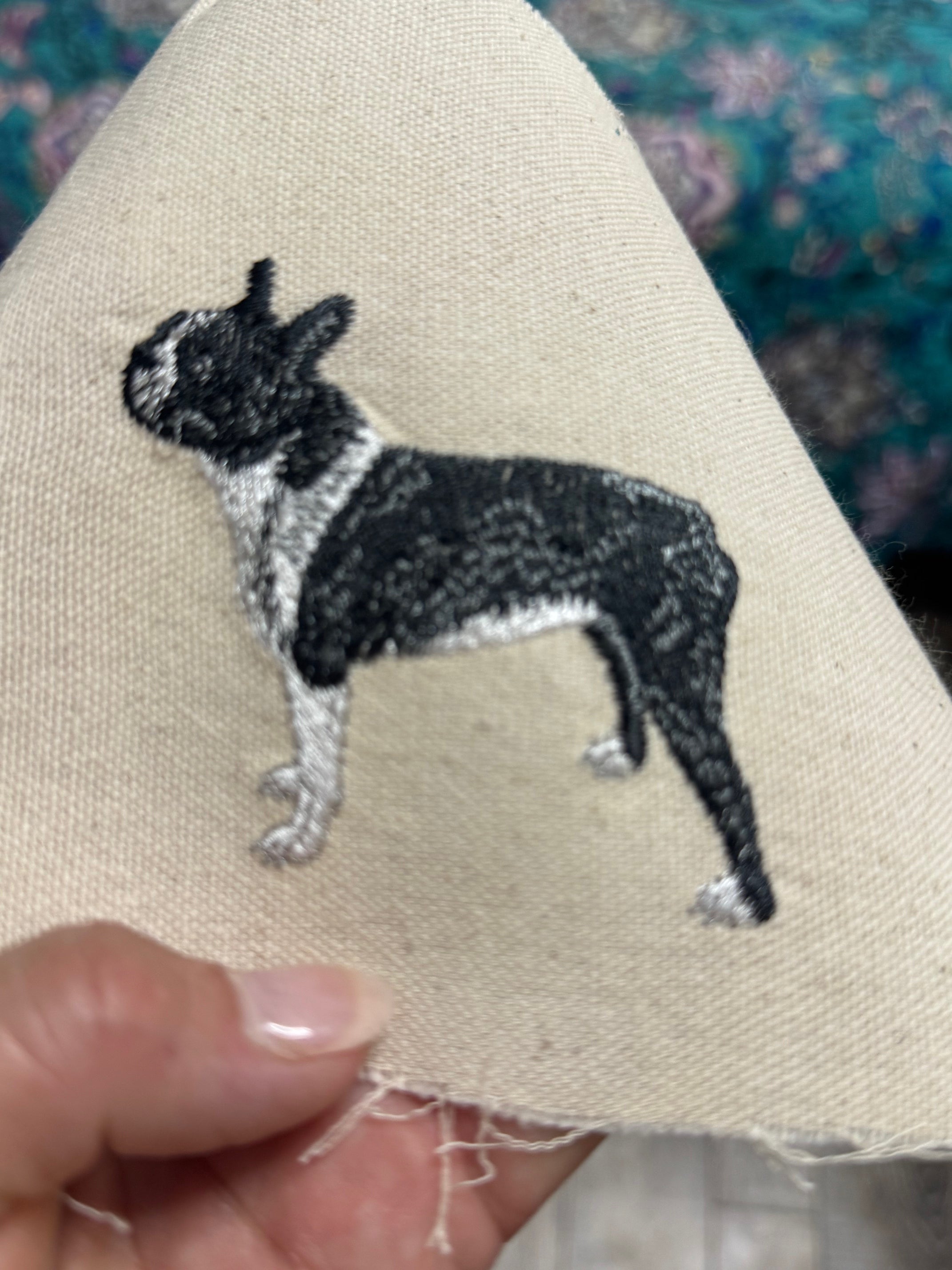 Boston Terrier Machine Embroidered Framed Art | Tabletop Decor