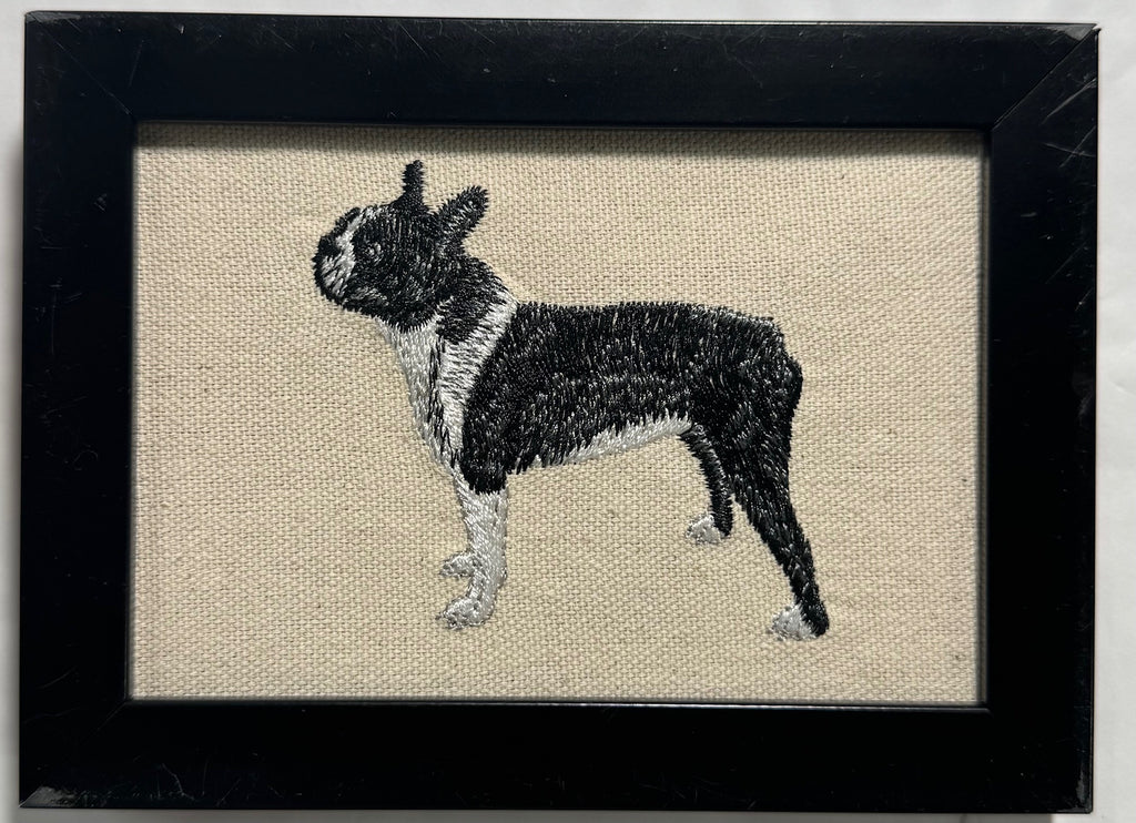 Boston Terrier Machine Embroidered Framed Art | Tabletop Decor