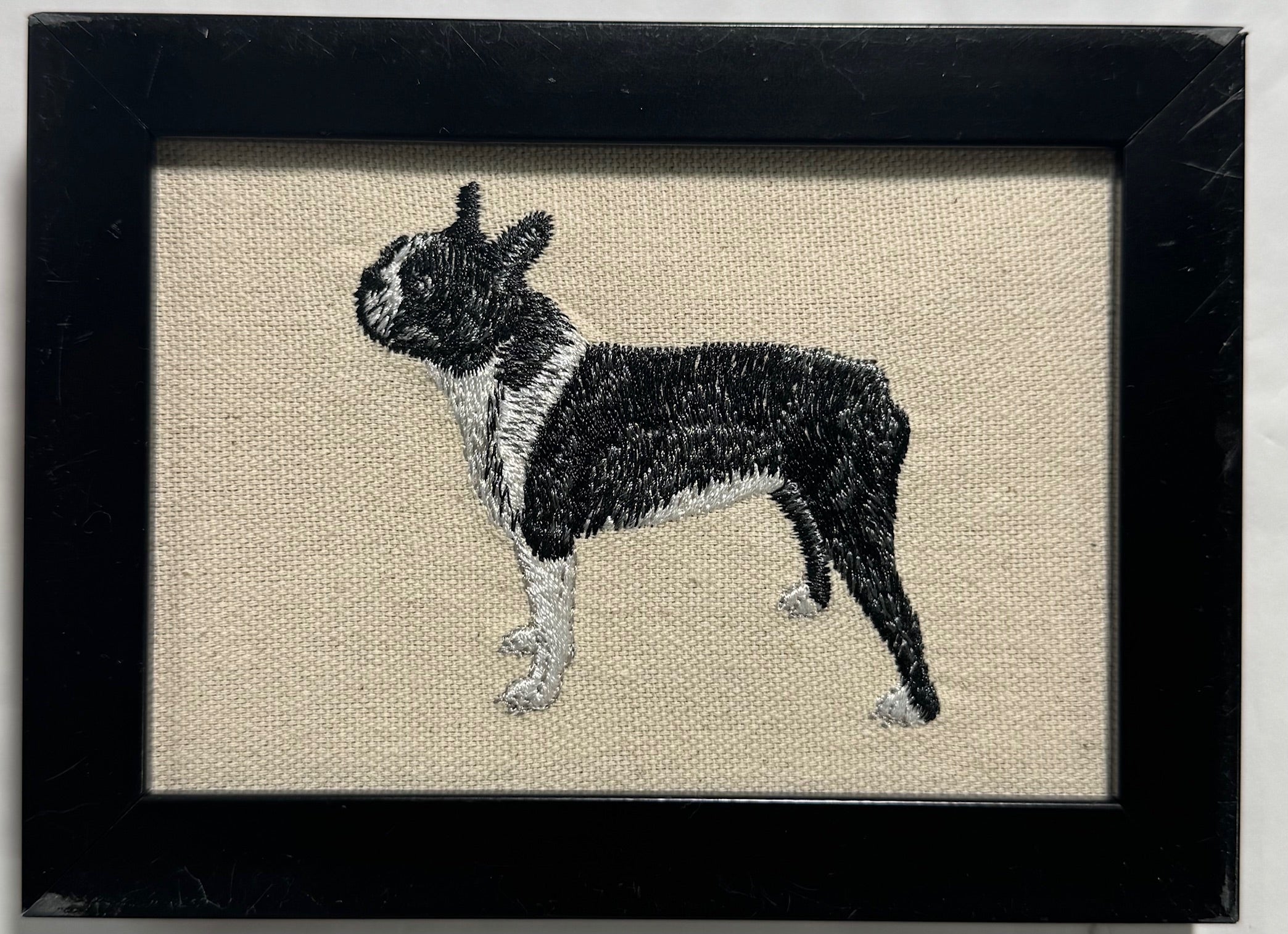 Boston Terrier Machine Embroidered Framed Art | Tabletop Decor