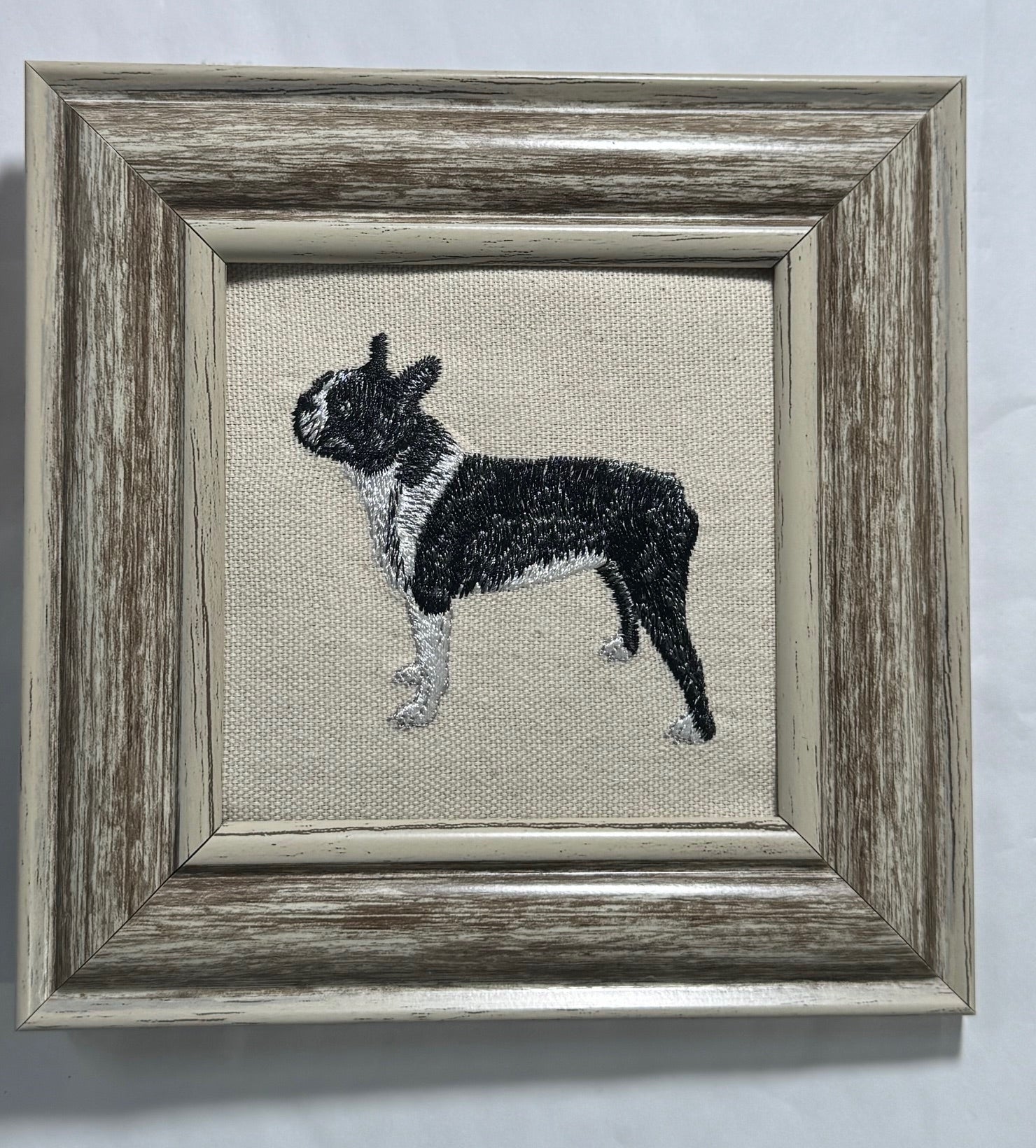 Boston Terrier Machine Embroidered Framed Art | Tabletop Decor