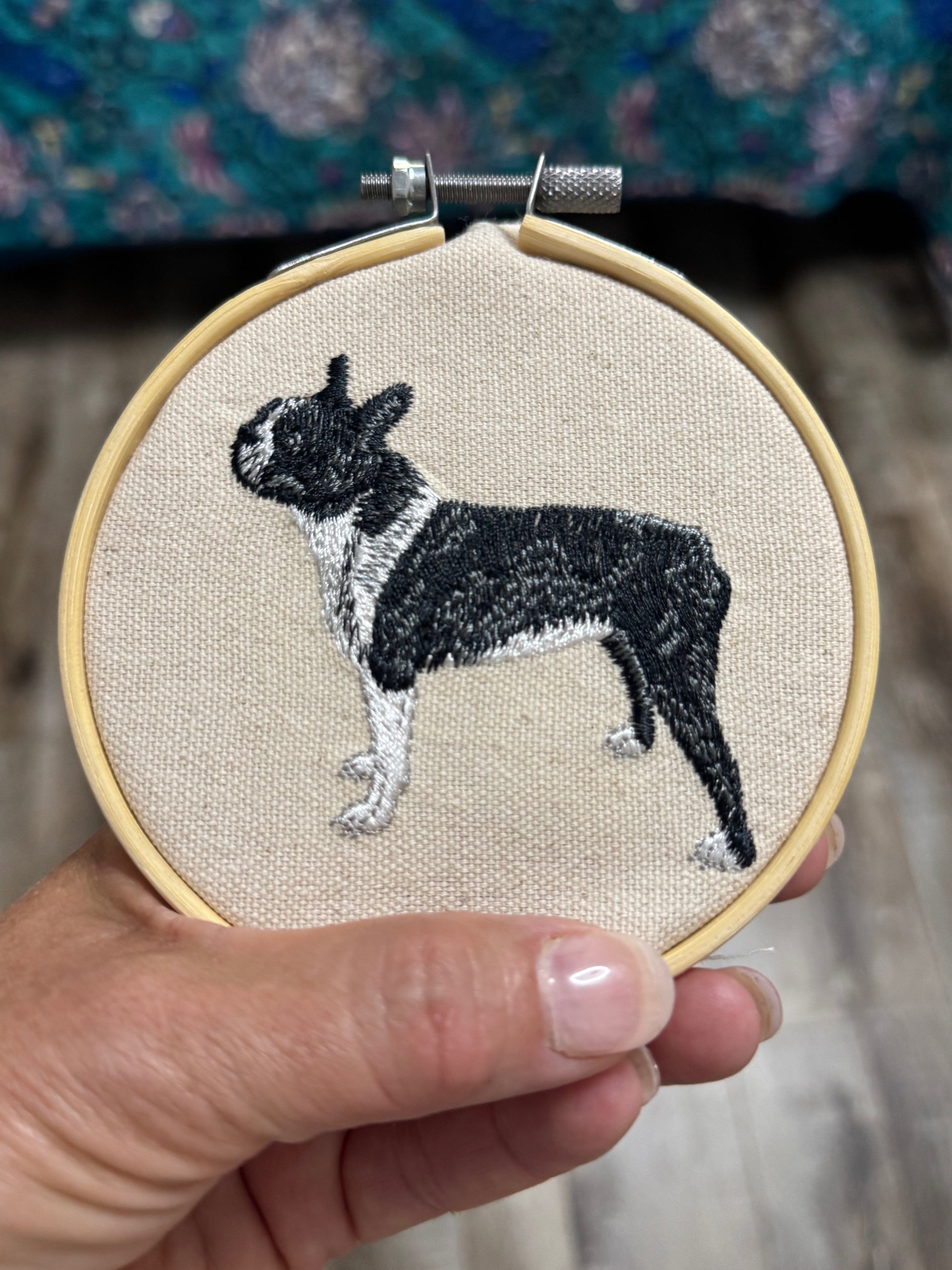 Boston Terrier Machine Embroidered Framed Art | Tabletop Decor