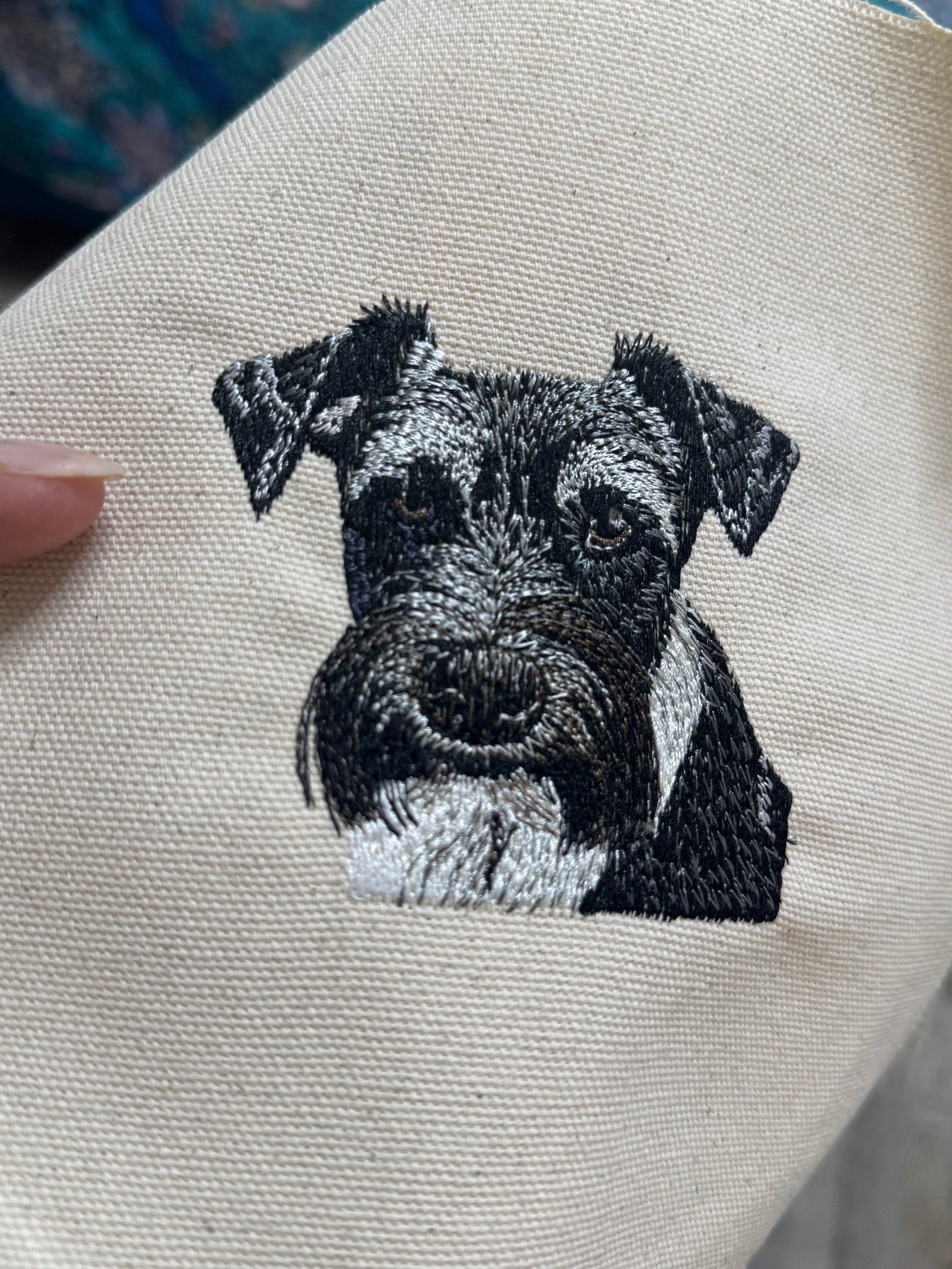 Miniature Schnauzer Machine Embroidered Framed Art | Tabletop Decor