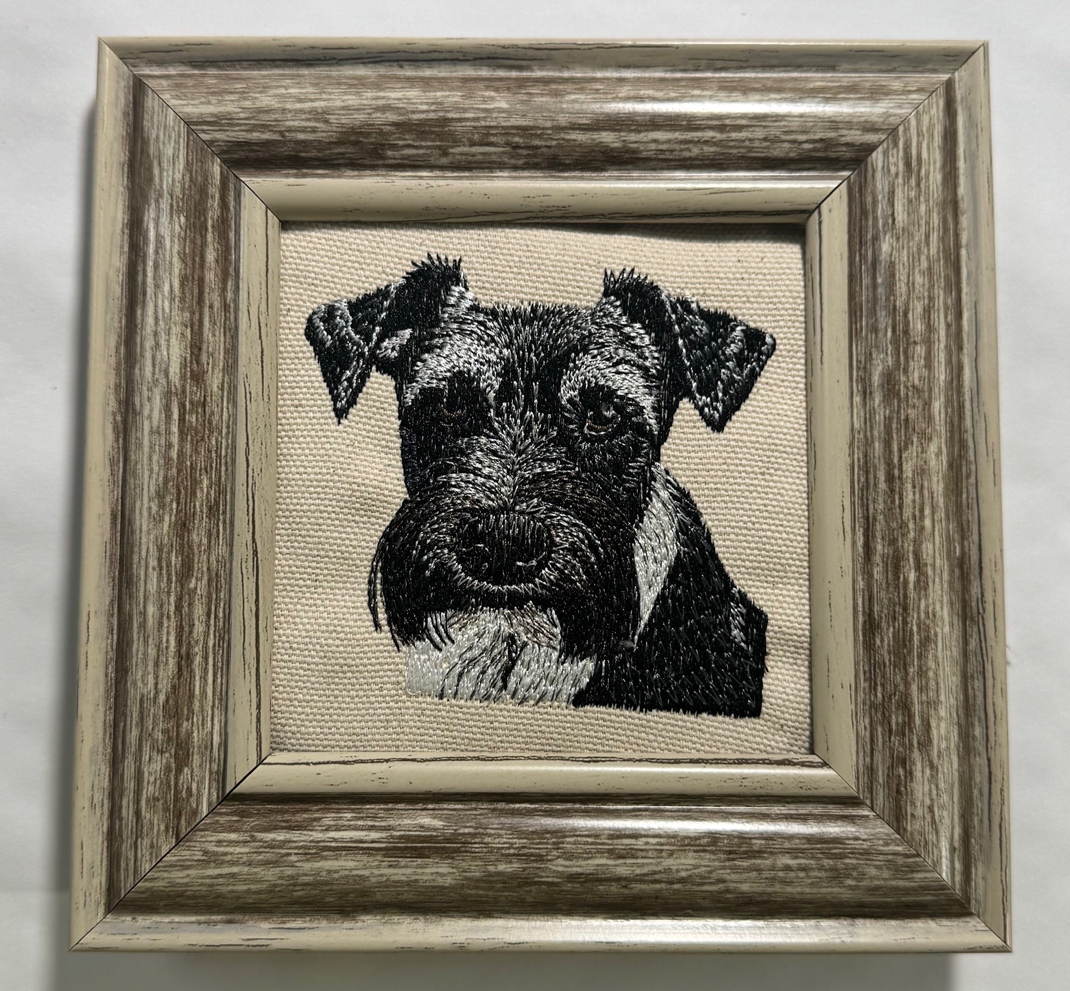Miniature Schnauzer Machine Embroidered Framed Art | Tabletop Decor