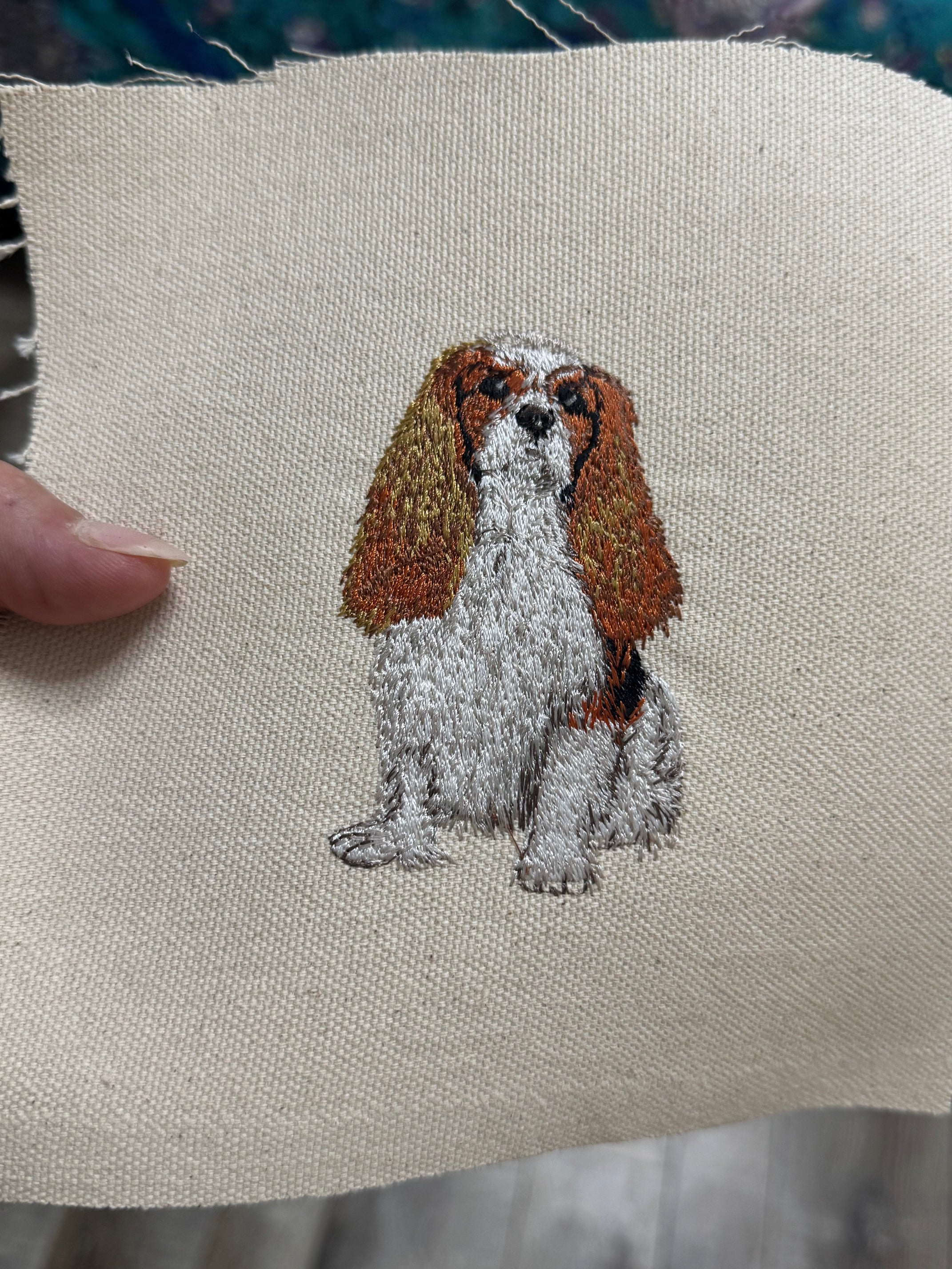 Cavalier King Charles Spaniel Machine Embroidered Framed Art | Tabletop Decor