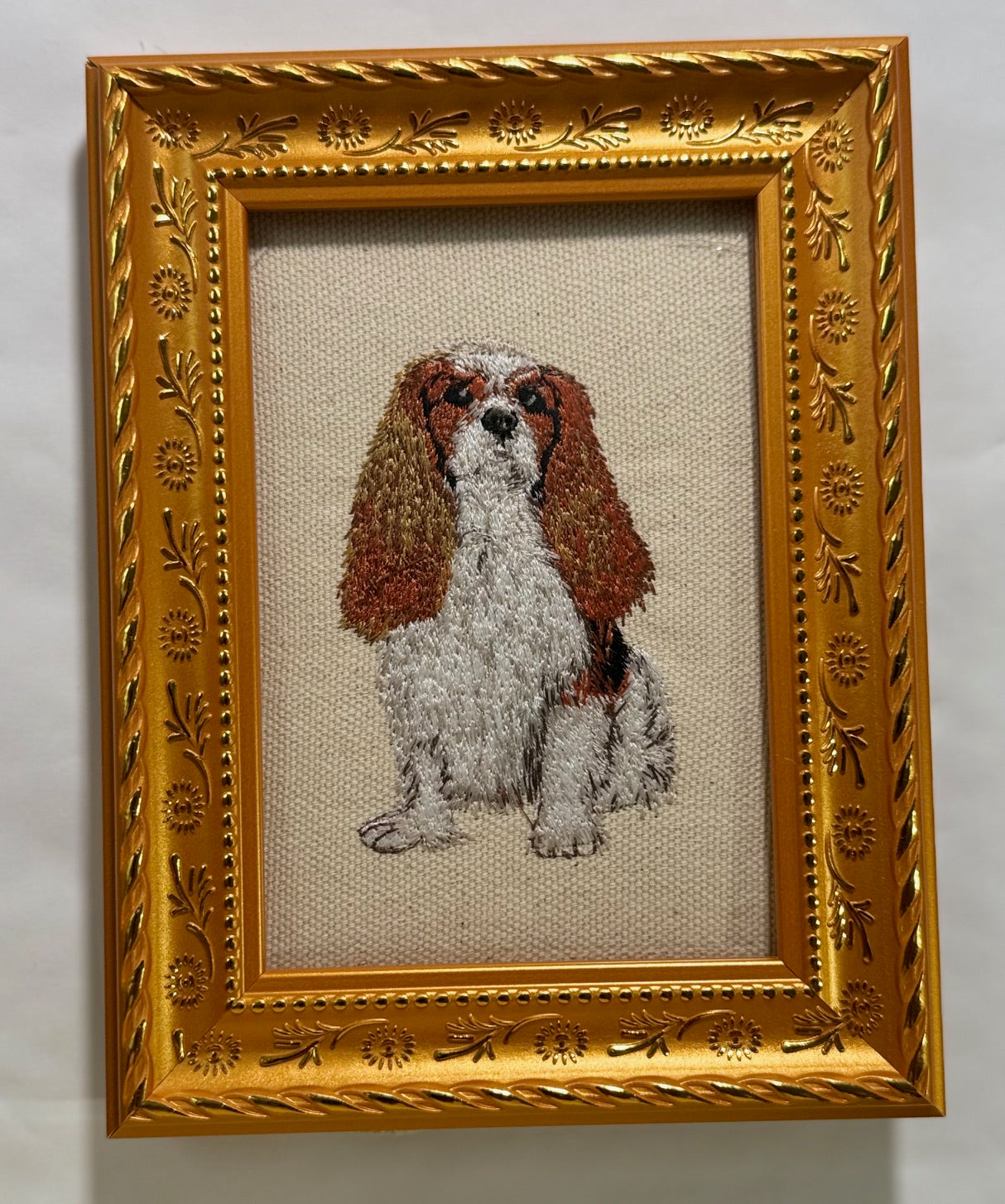 Cavalier King Charles Spaniel Machine Embroidered Framed Art | Tabletop Decor