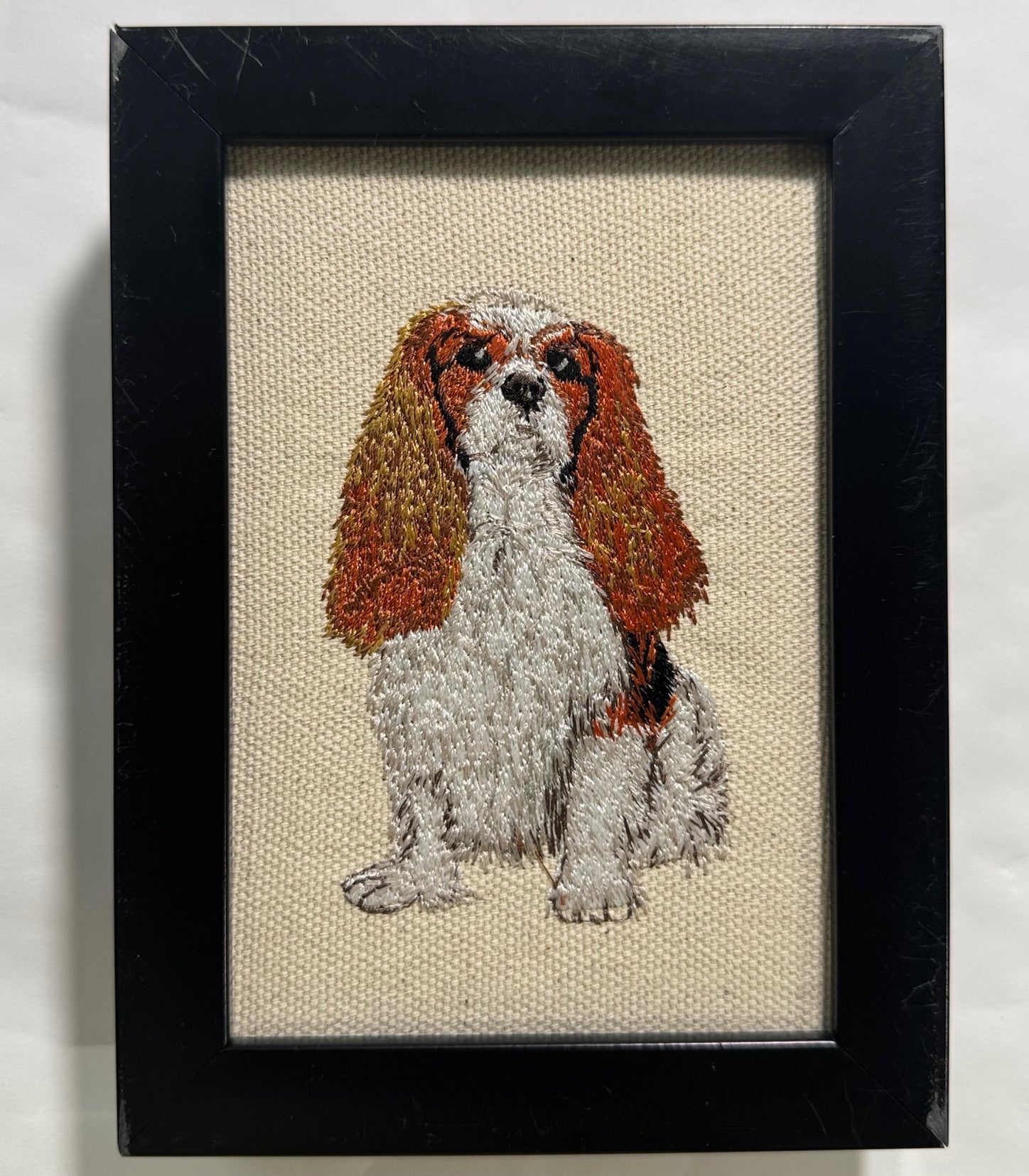 Cavalier King Charles Spaniel Machine Embroidered Framed Art | Tabletop Decor