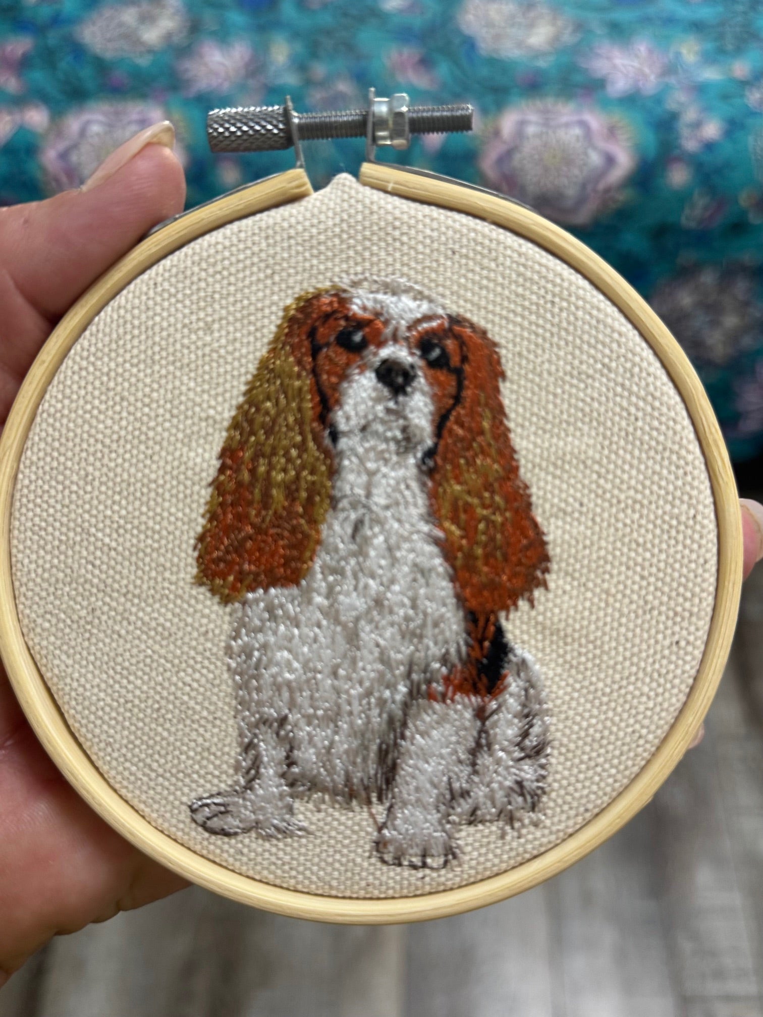 Cavalier King Charles Spaniel Machine Embroidered Framed Art | Tabletop Decor