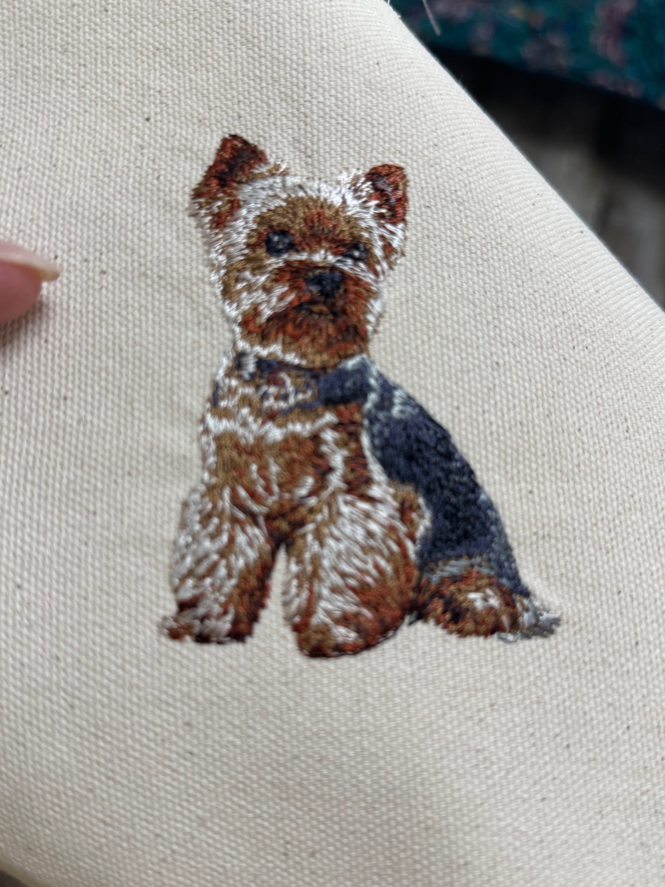 Yorkshire Terrier (Yorkie) Machine Embroidered Framed Art | Tabletop Decor