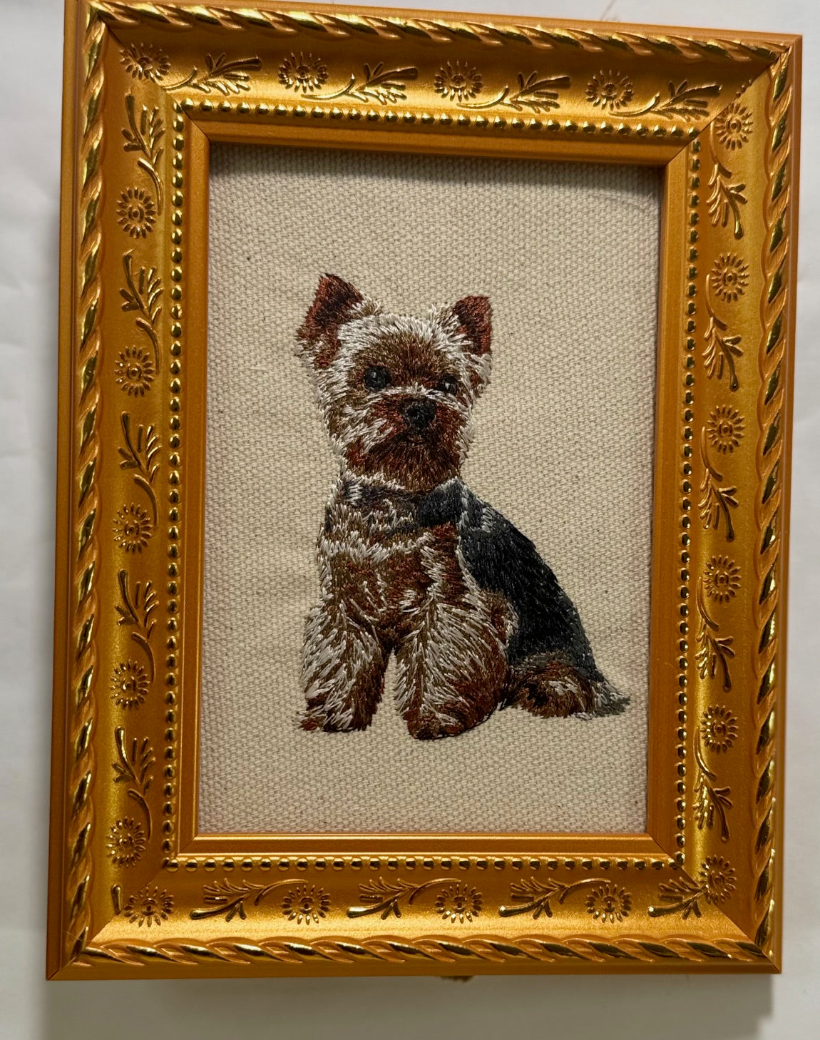 Yorkshire Terrier (Yorkie) Machine Embroidered Framed Art | Tabletop Decor