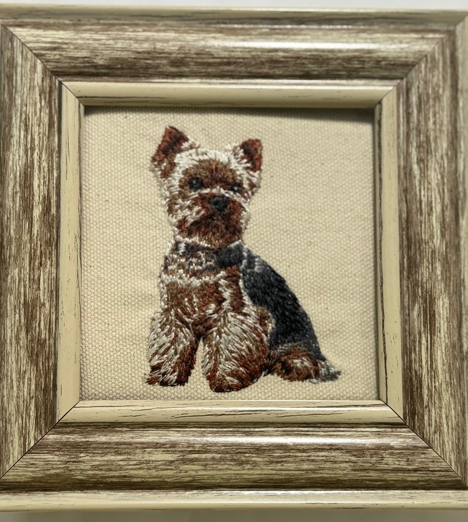 Yorkshire Terrier (Yorkie) Machine Embroidered Framed Art | Tabletop Decor