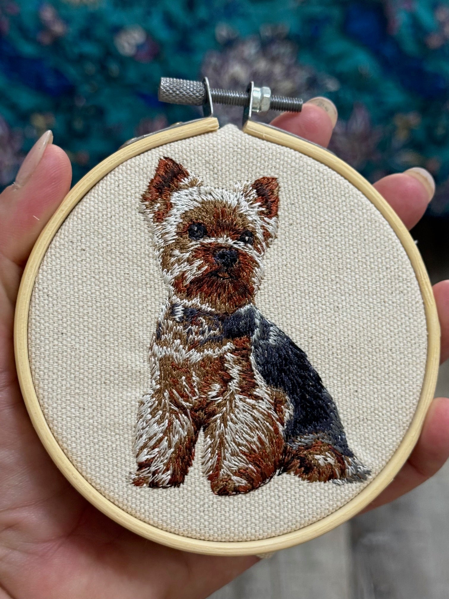 Yorkshire Terrier (Yorkie) Machine Embroidered Framed Art | Tabletop Decor