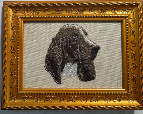 Basset Hound Machine Embroidered Framed Art | Tabletop Decor