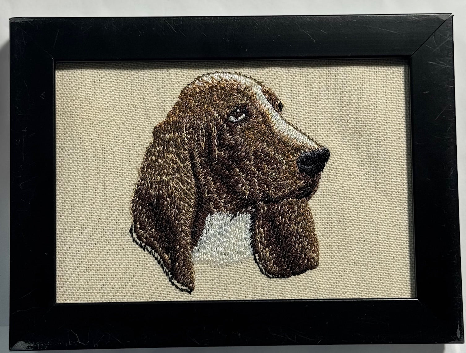 Basset Hound Machine Embroidered Framed Art | Tabletop Decor