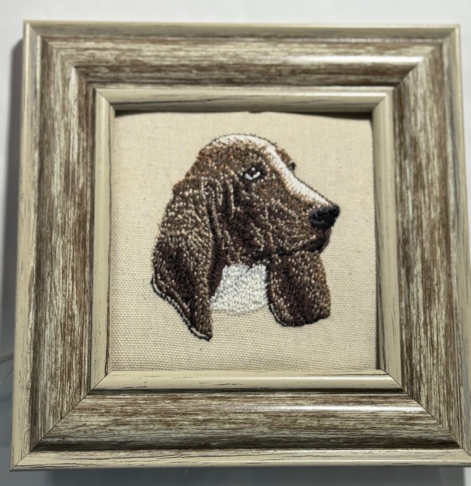 Basset Hound Machine Embroidered Framed Art | Tabletop Decor