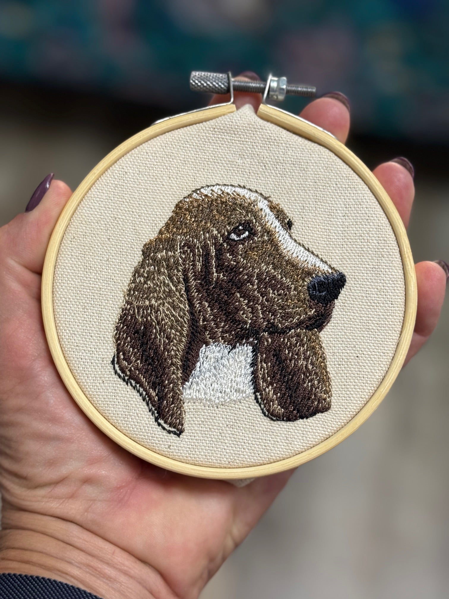 Basset Hound Machine Embroidered Framed Art | Tabletop Decor