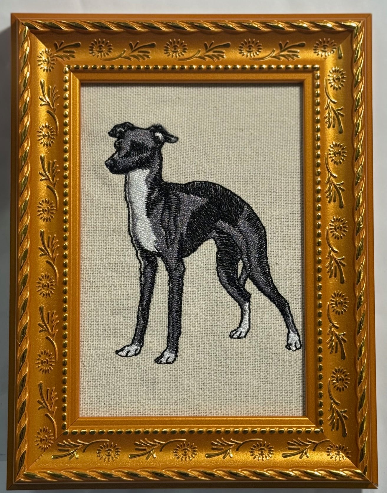 Greyhound Whippet Machine Embroidered Framed Art No. 4 | Tabletop Decor