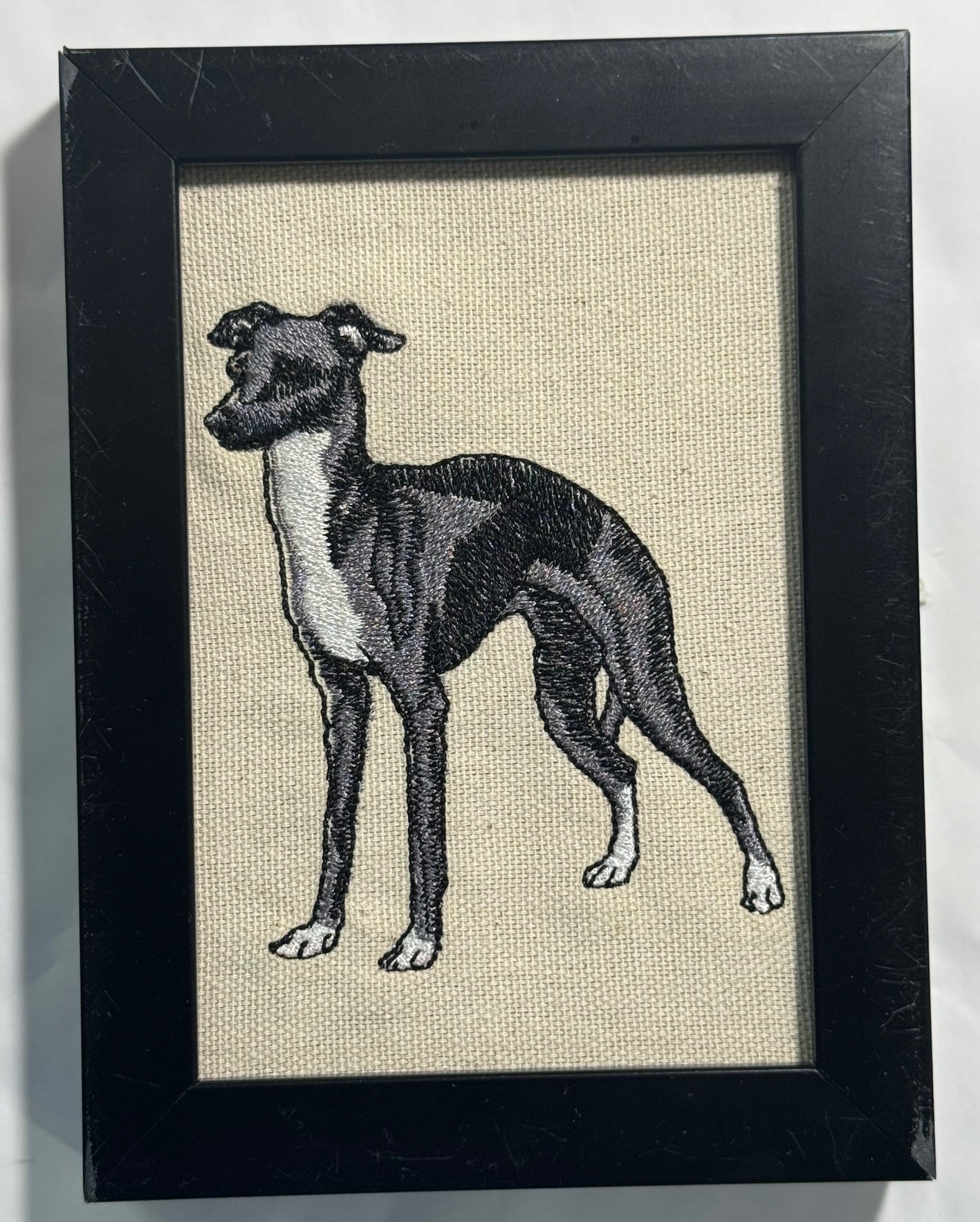 Greyhound Whippet Machine Embroidered Framed Art No. 4 | Tabletop Decor