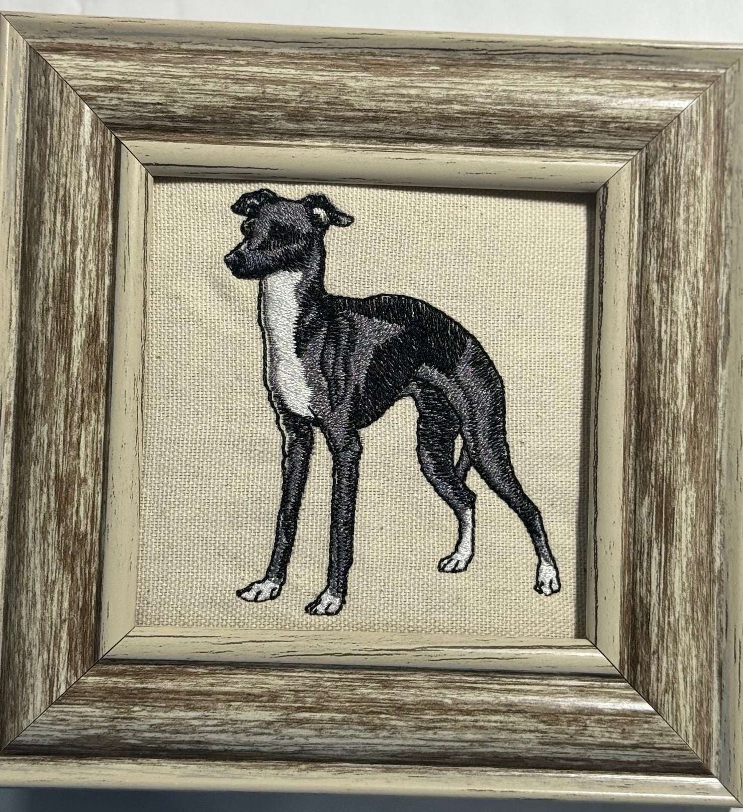 Greyhound Whippet Machine Embroidered Framed Art No. 4 | Tabletop Decor