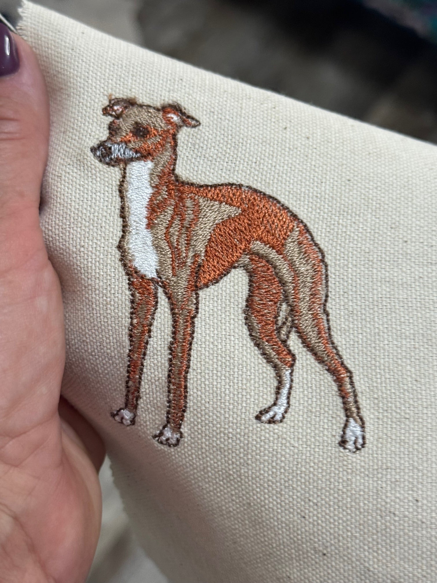 Greyhound Whippet Machine Embroidered Framed Art No. 3 | Tabletop Decor