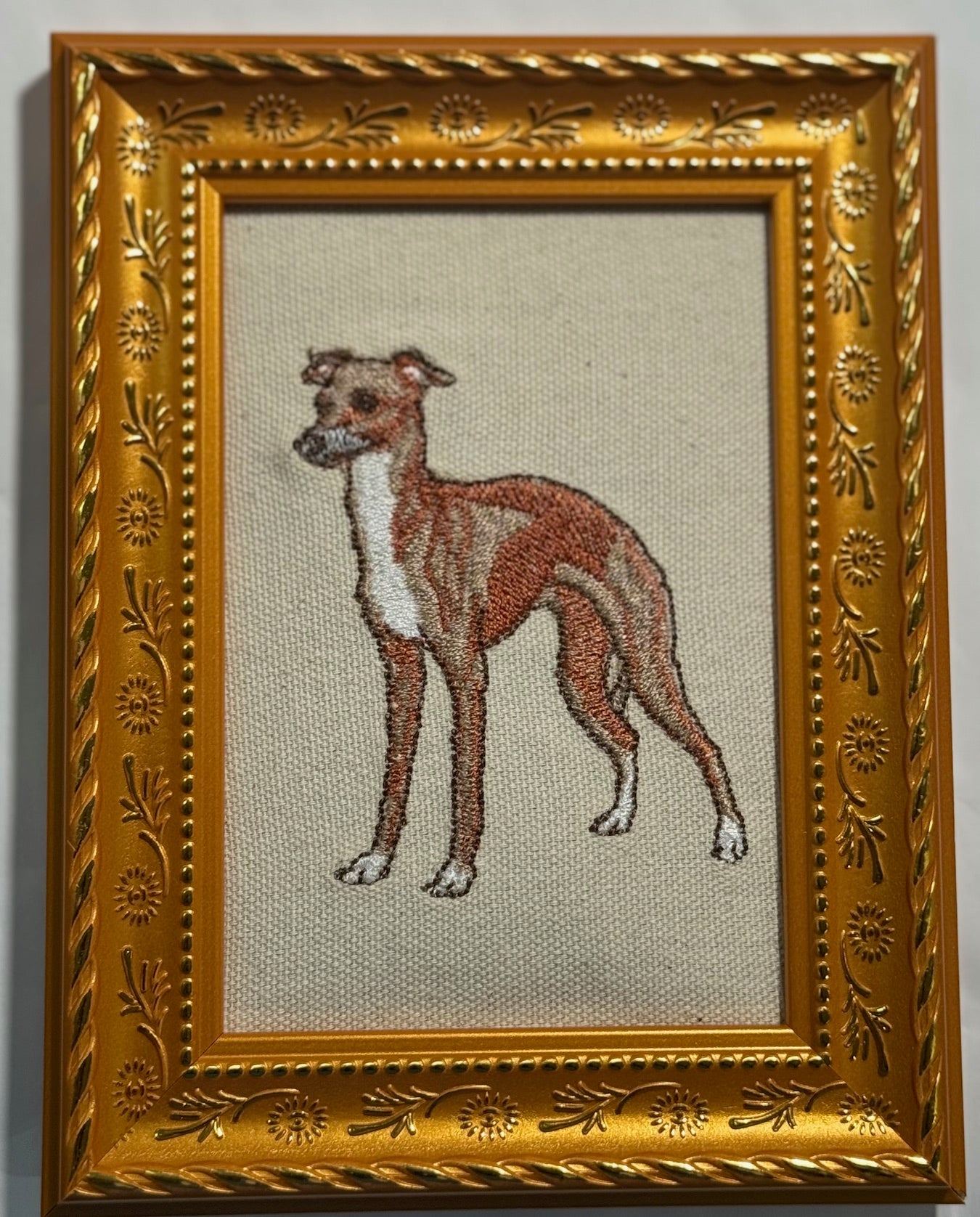 Greyhound Whippet Machine Embroidered Framed Art No. 3 | Tabletop Decor