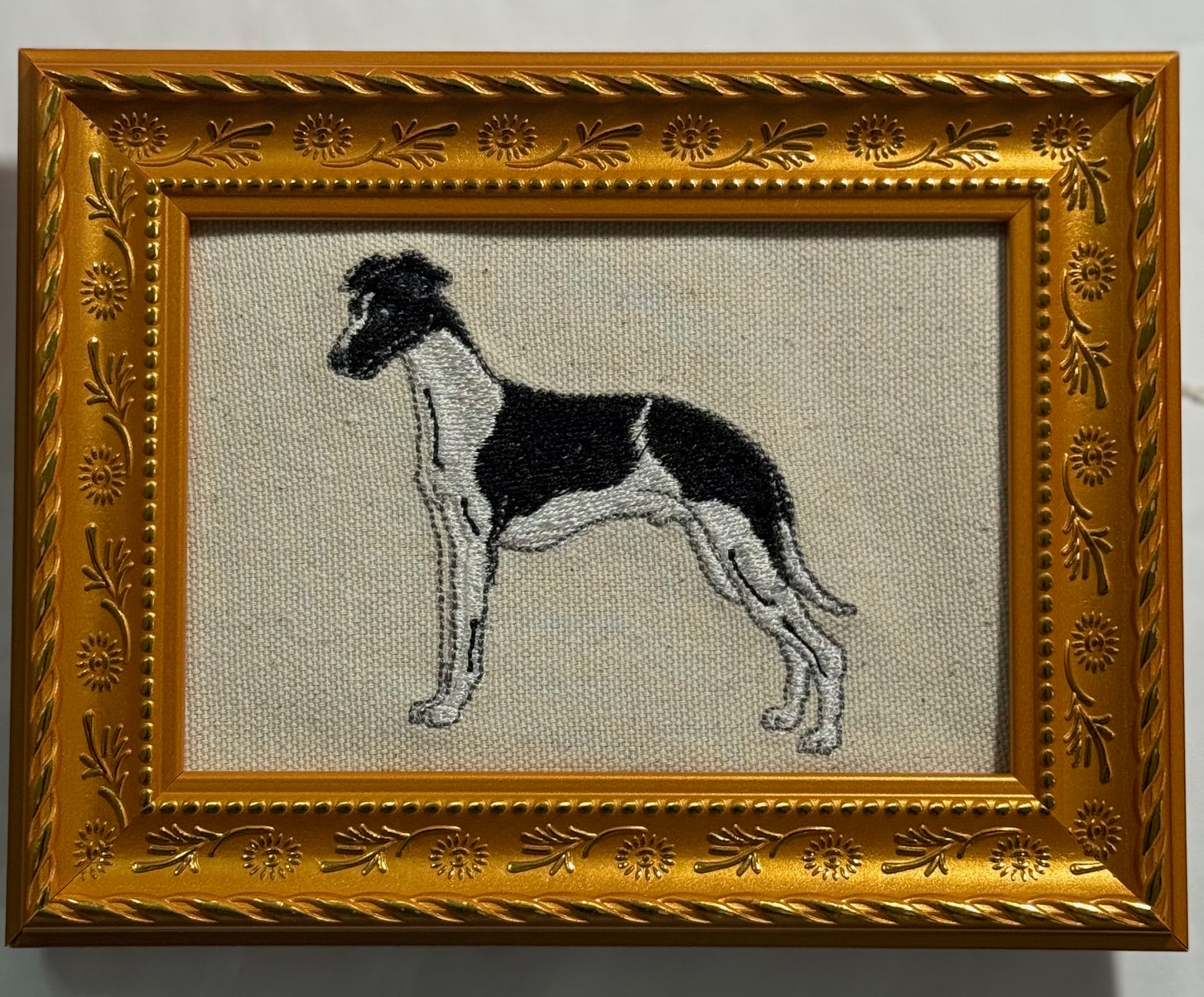Greyhound Whippet Machine Embroidered Framed Art No. 2 | Tabletop Decor