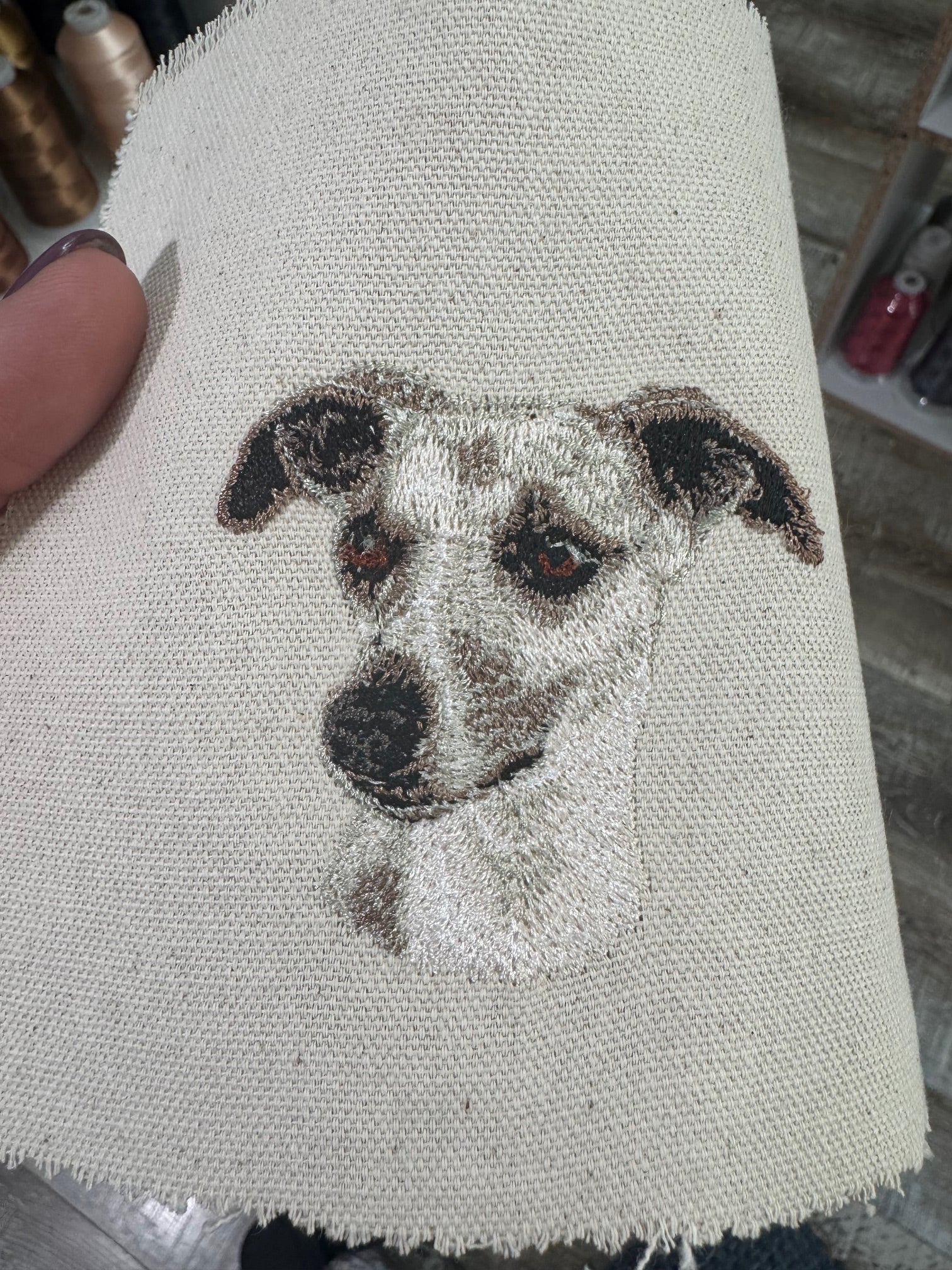Greyhound Whippet Machine Embroidered Framed Art | Tabletop Decor