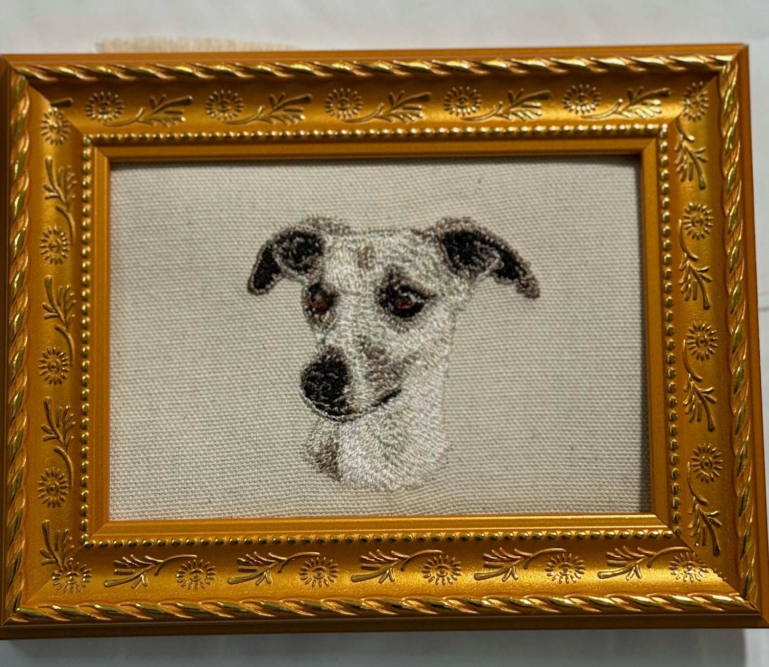 Greyhound Whippet Machine Embroidered Framed Art | Tabletop Decor