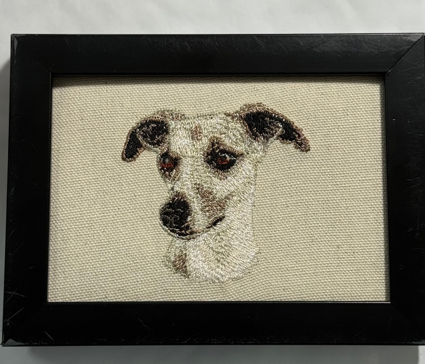 Greyhound Whippet Machine Embroidered Framed Art | Tabletop Decor