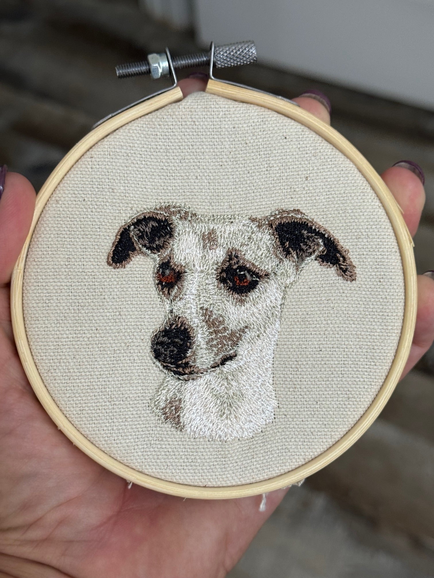 Greyhound Whippet Machine Embroidered Framed Art | Tabletop Decor