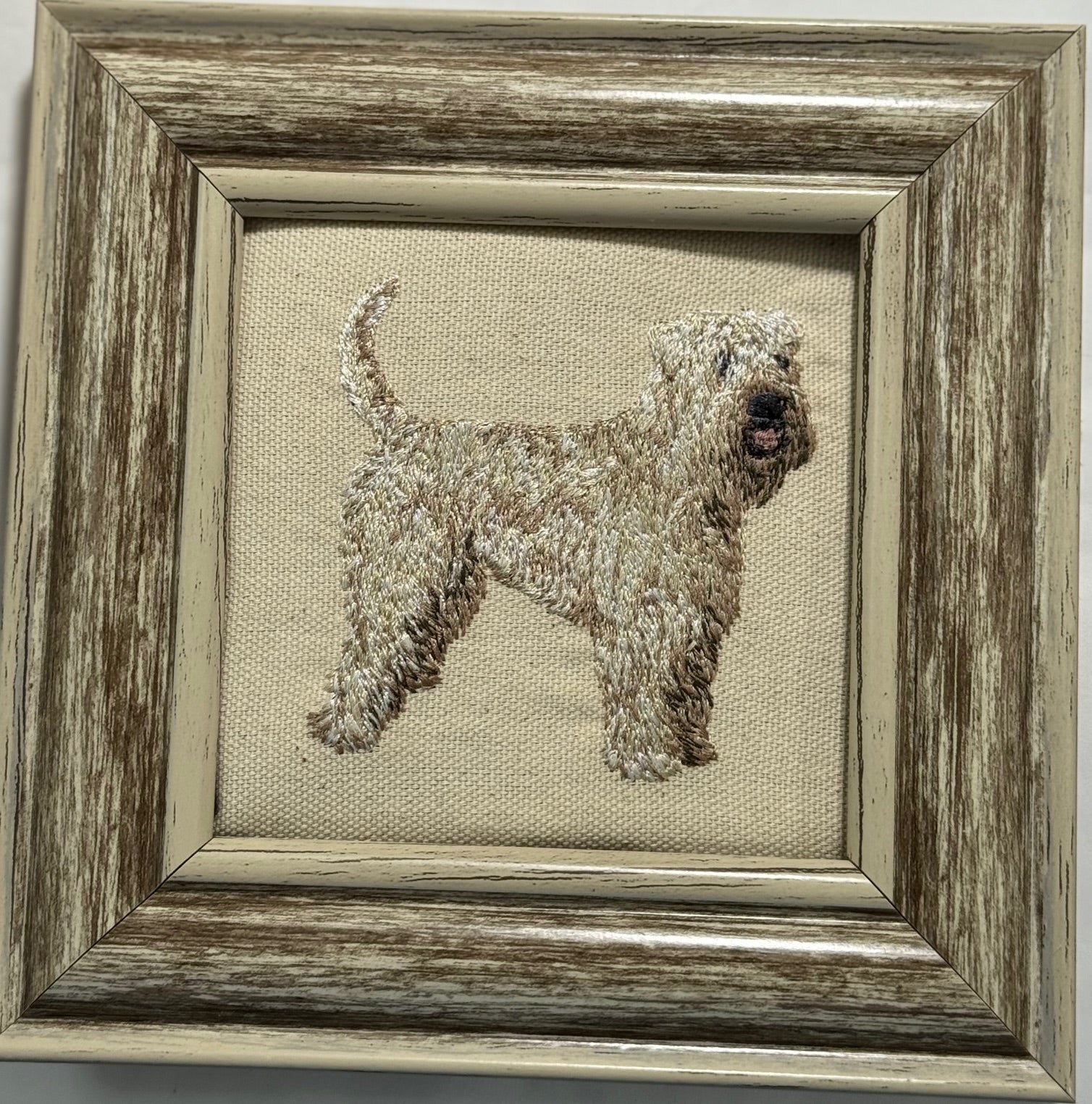Wheaten Terrier Machine Embroidered Framed Art | Tabletop Decor