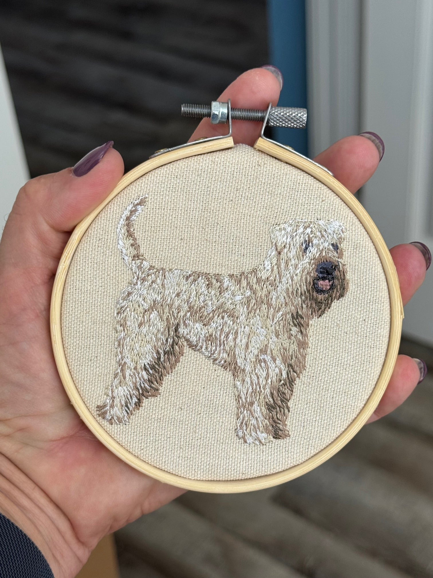 Wheaten Terrier Machine Embroidered Framed Art | Tabletop Decor