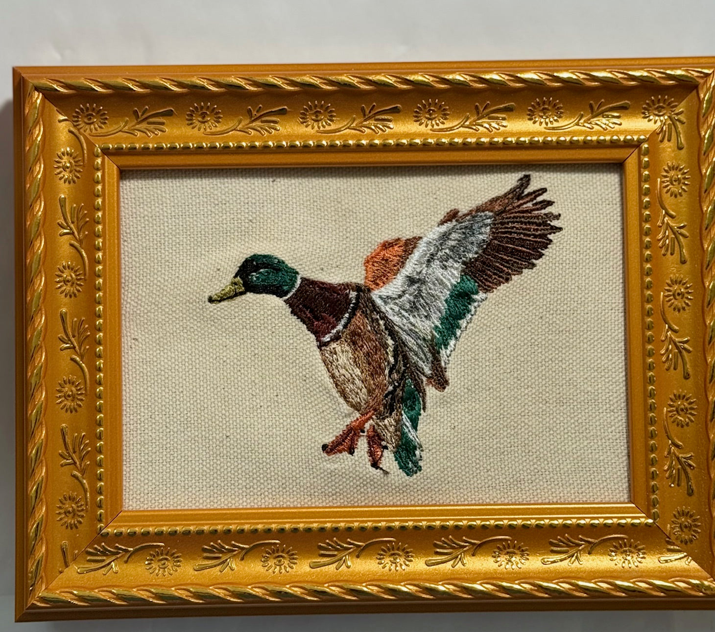 Mallard Duck Machine Embroidered Framed Art | Tabletop Decor