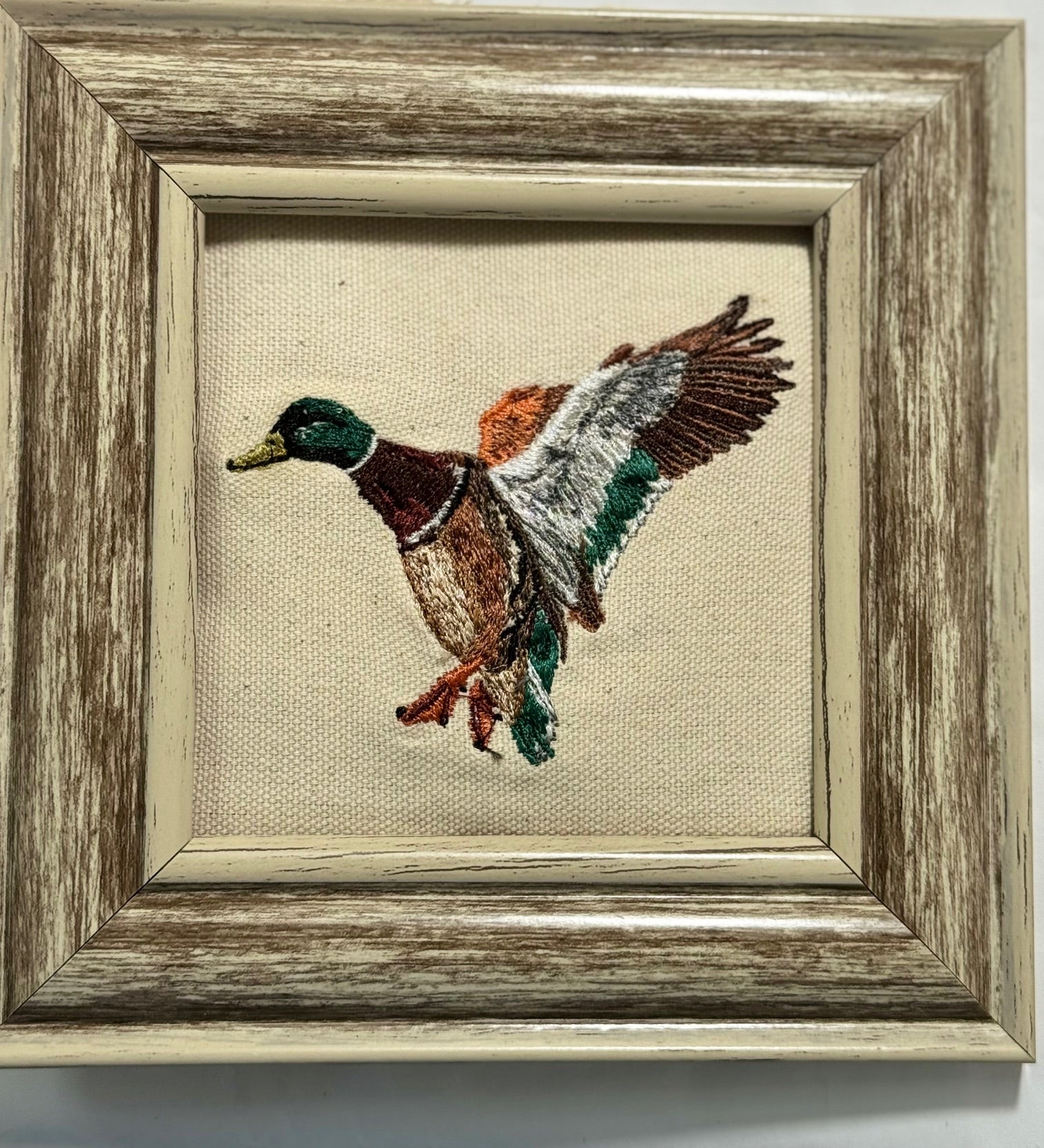 Mallard Duck Machine Embroidered Framed Art | Tabletop Decor