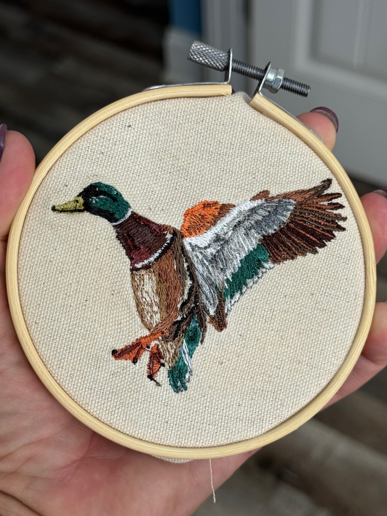 Mallard Duck Machine Embroidered Framed Art | Tabletop Decor