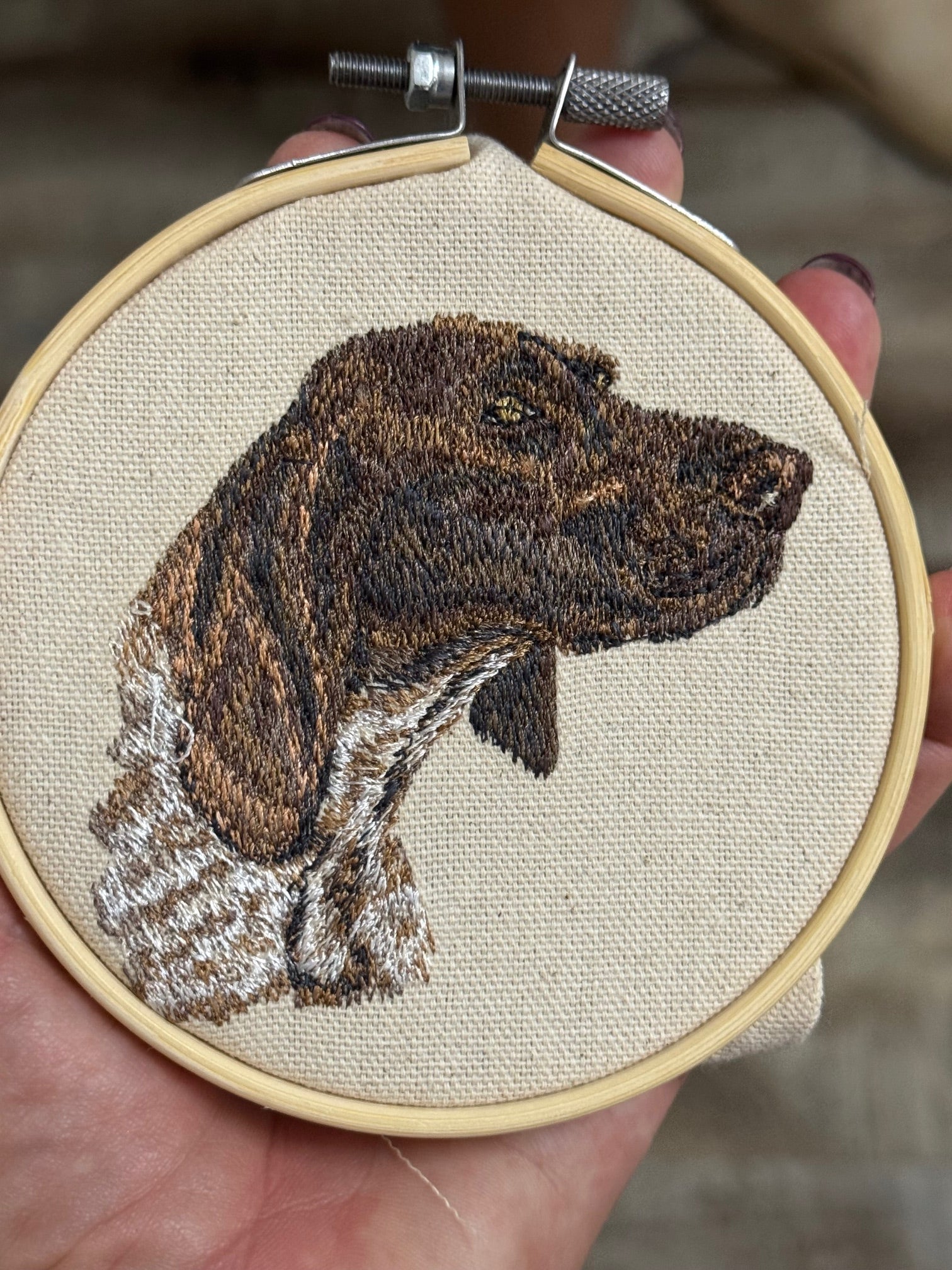 German Pointer Mix Machine Embroidered Framed Art | Tabletop Decor