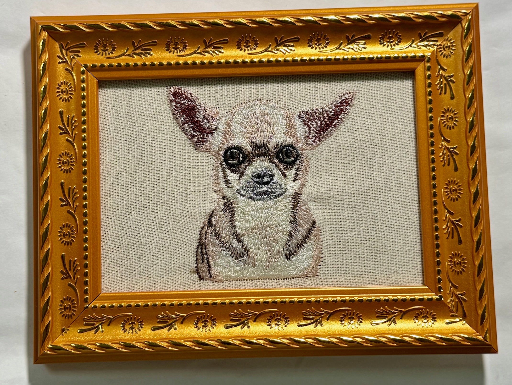 Chihuahua Machine Embroidered Art | Framed Dog Breed Décor