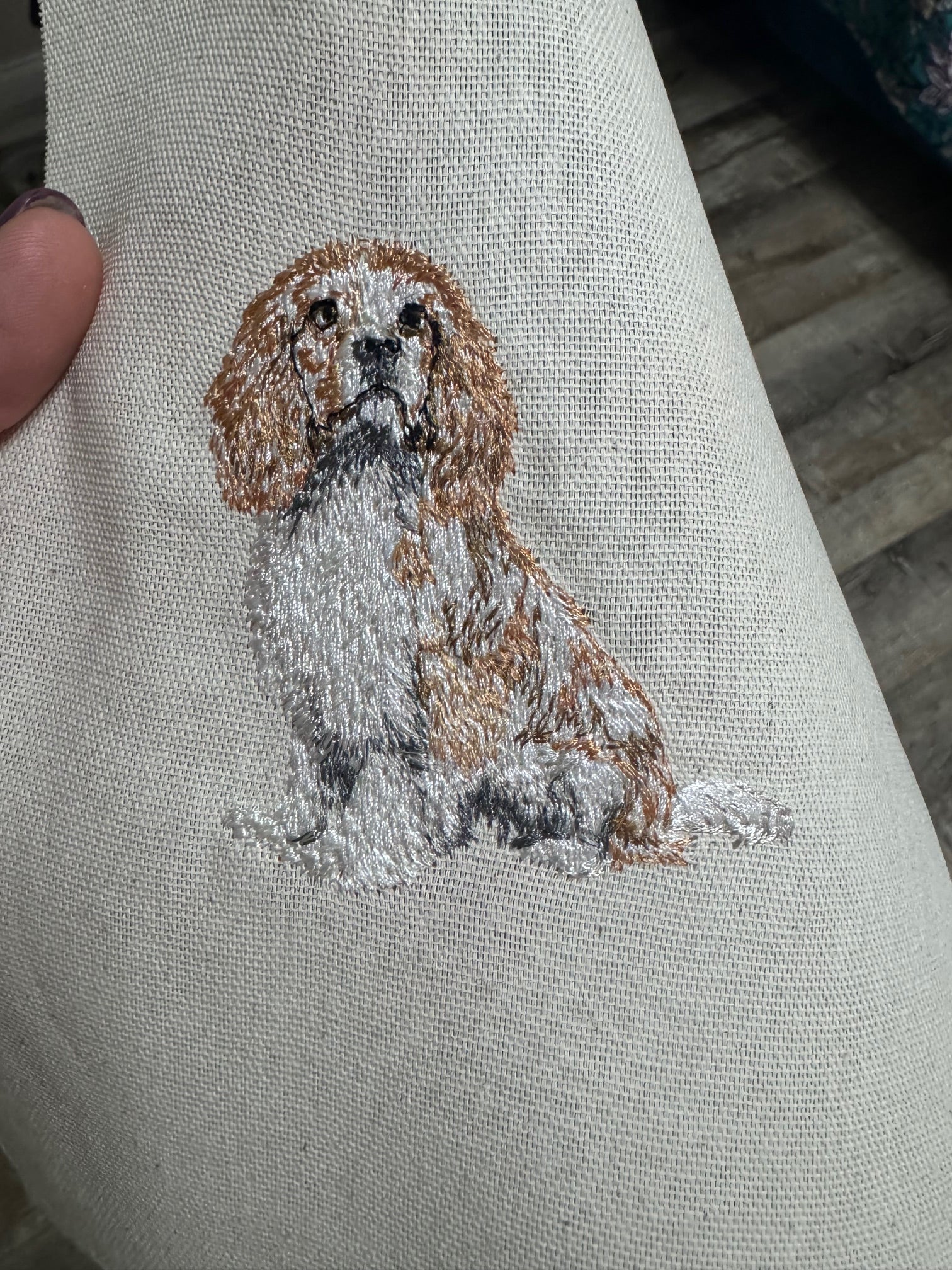Cavalier King Charles Spaniel Machine Embroidered Framed Art | Tabletop Decor