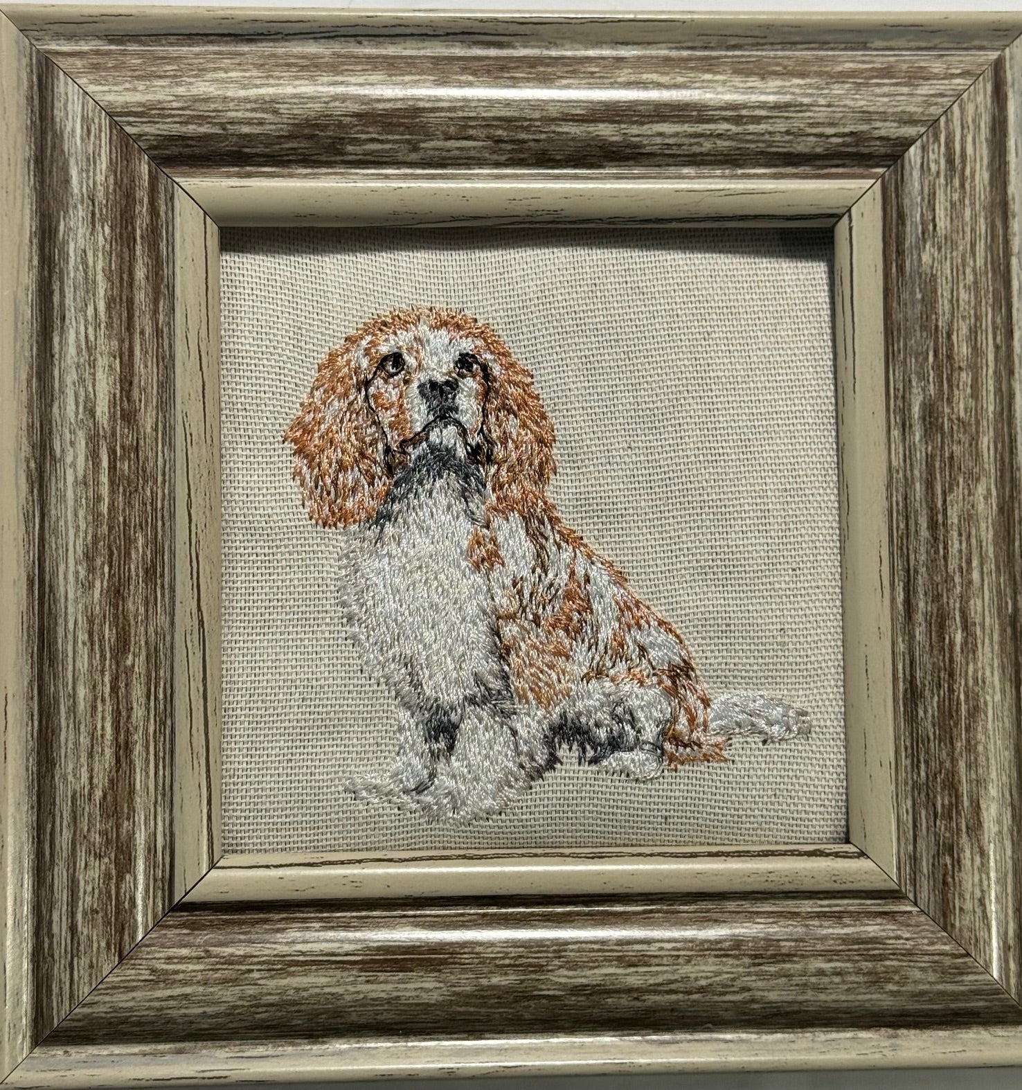 Cavalier King Charles Spaniel Machine Embroidered Framed Art | Tabletop Decor