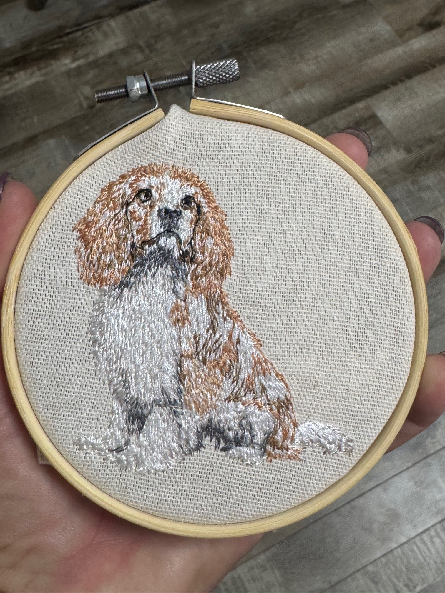 Cavalier King Charles Spaniel Machine Embroidered Framed Art | Tabletop Decor