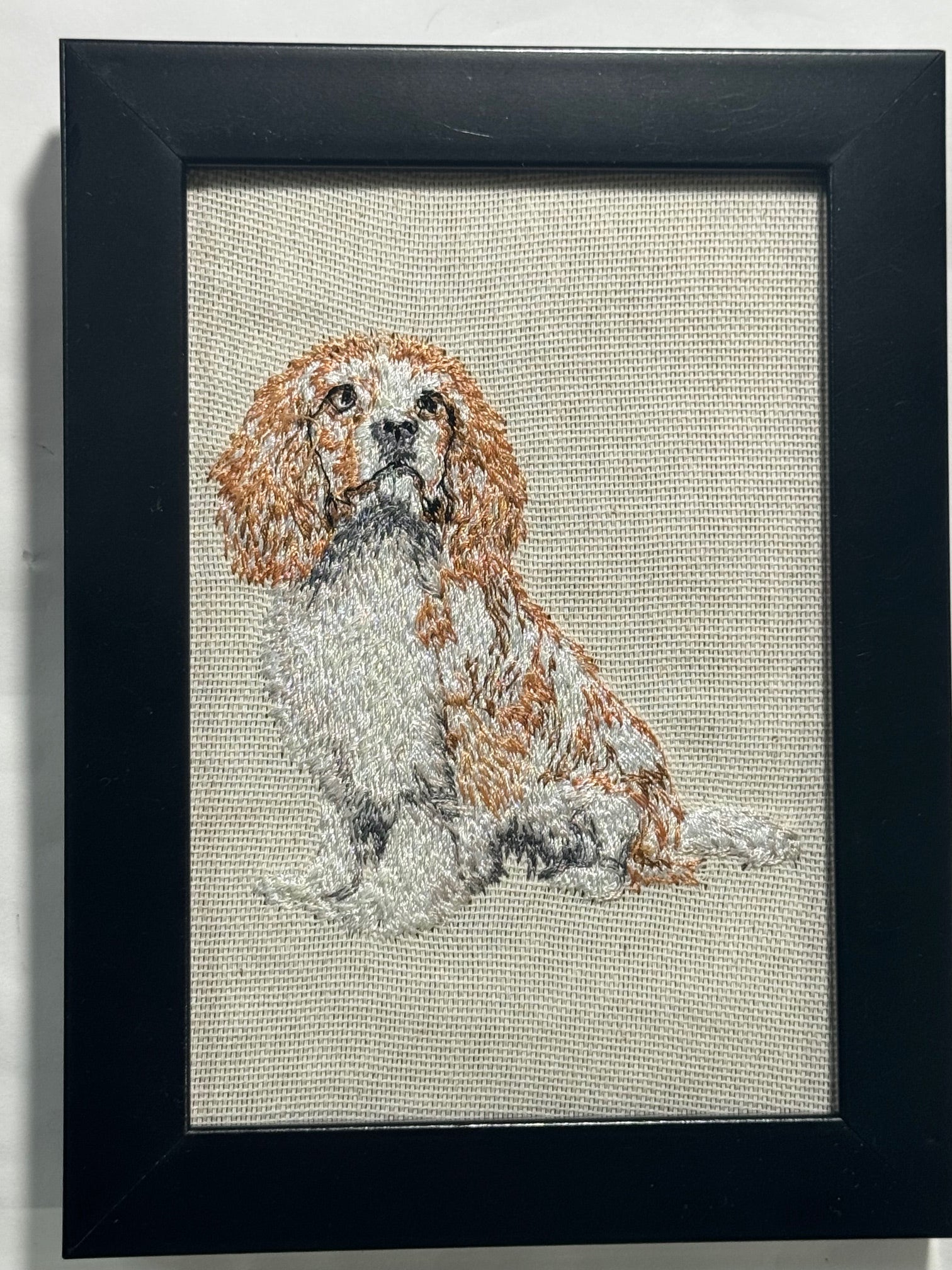 Cavalier King Charles Spaniel Machine Embroidered Framed Art | Tabletop Decor