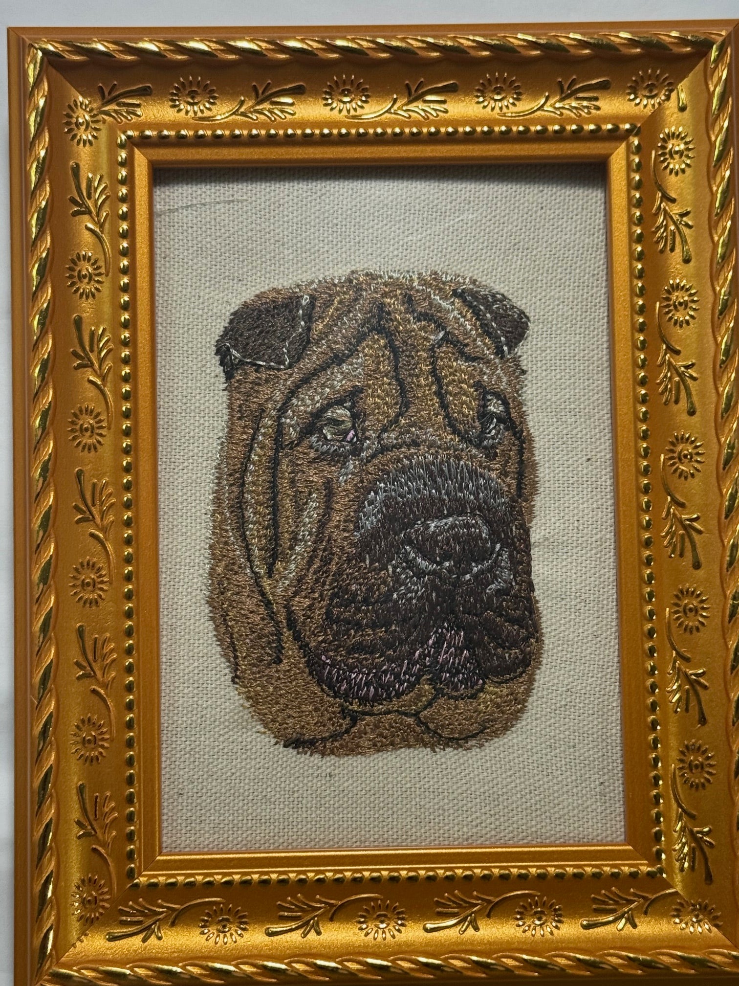 Shar Pei Machine Embroidered Art | Framed Dog Breed Décor