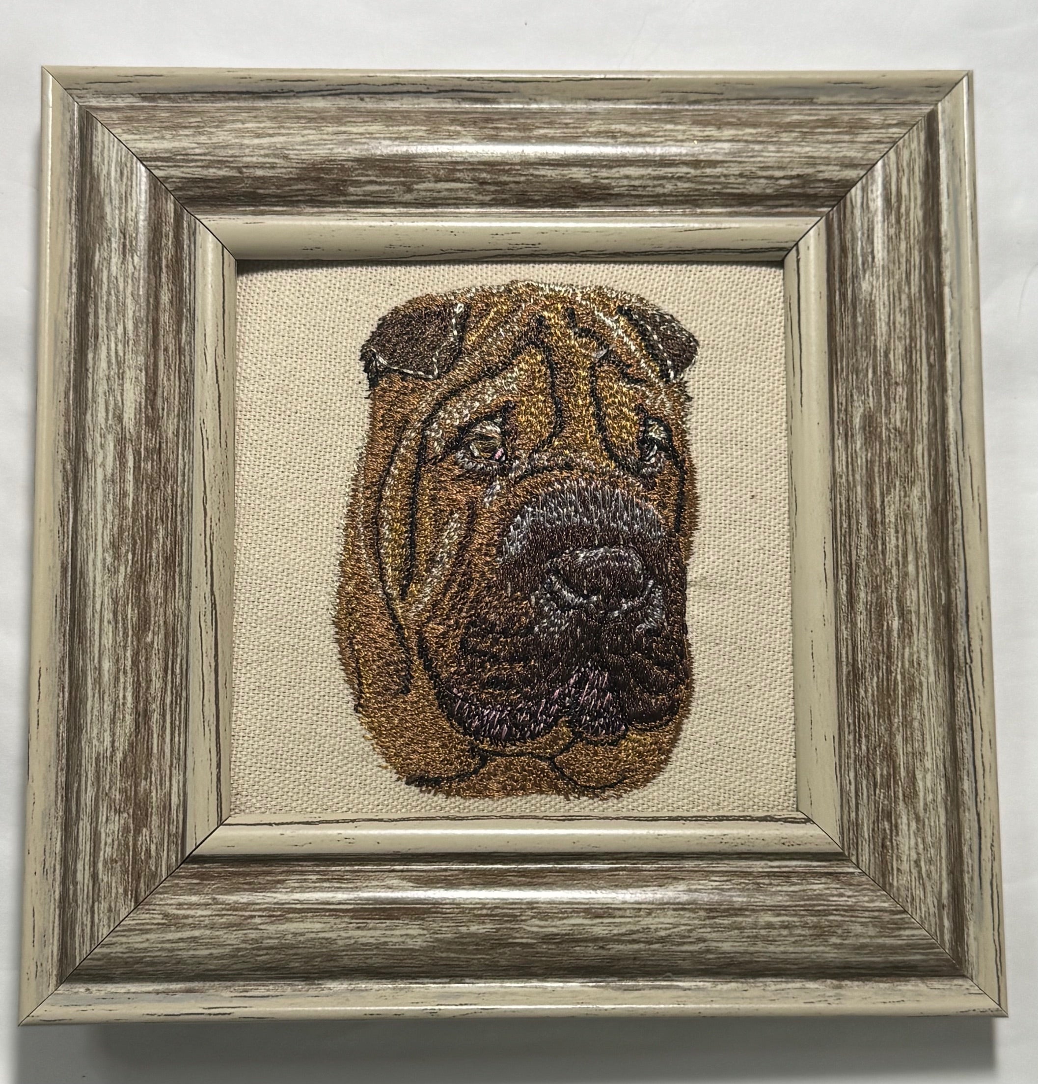 Shar Pei Machine Embroidered Art | Framed Dog Breed Décor