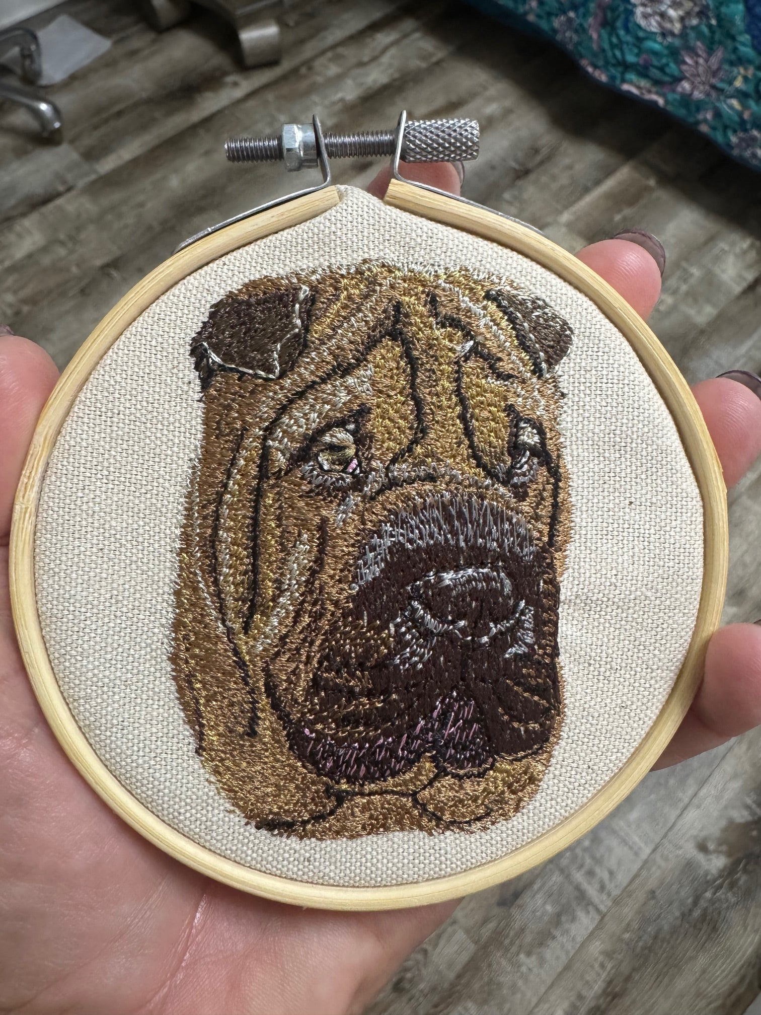 Shar Pei Machine Embroidered Art | Framed Dog Breed Décor