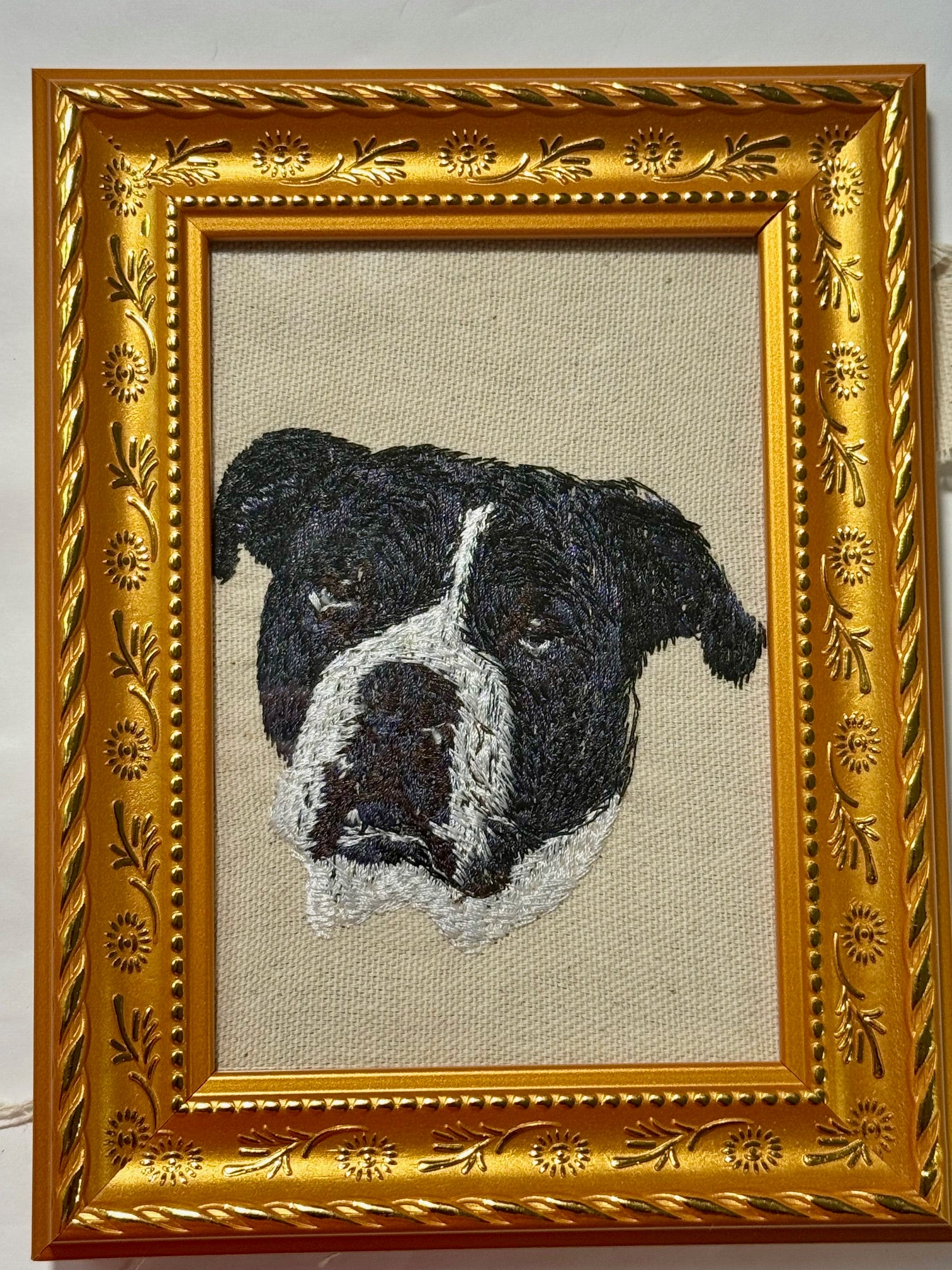 Old English Bulldog Machine Embroidered Framed Art No. 2 | Tabletop Decor