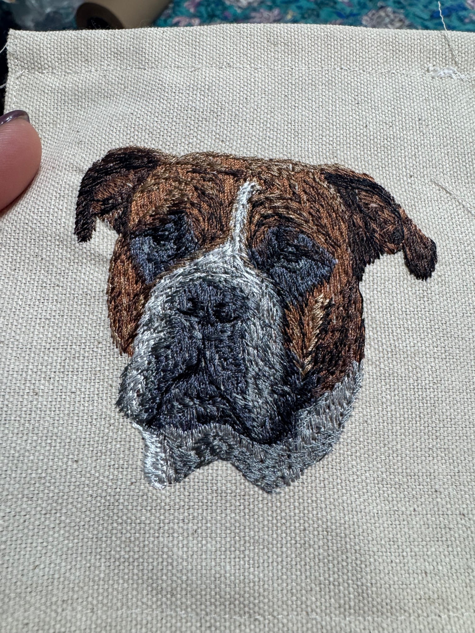 Old English Bulldog Machine Embroidered Framed Art | Tabletop Decor