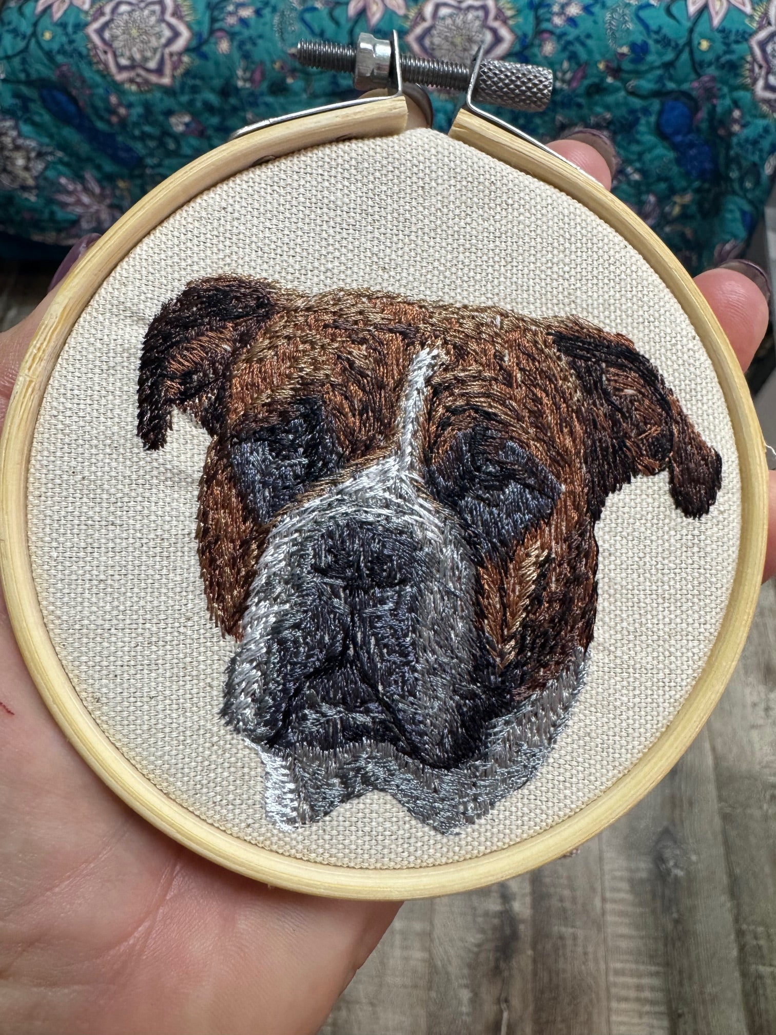 Old English Bulldog Machine Embroidered Framed Art | Tabletop Decor