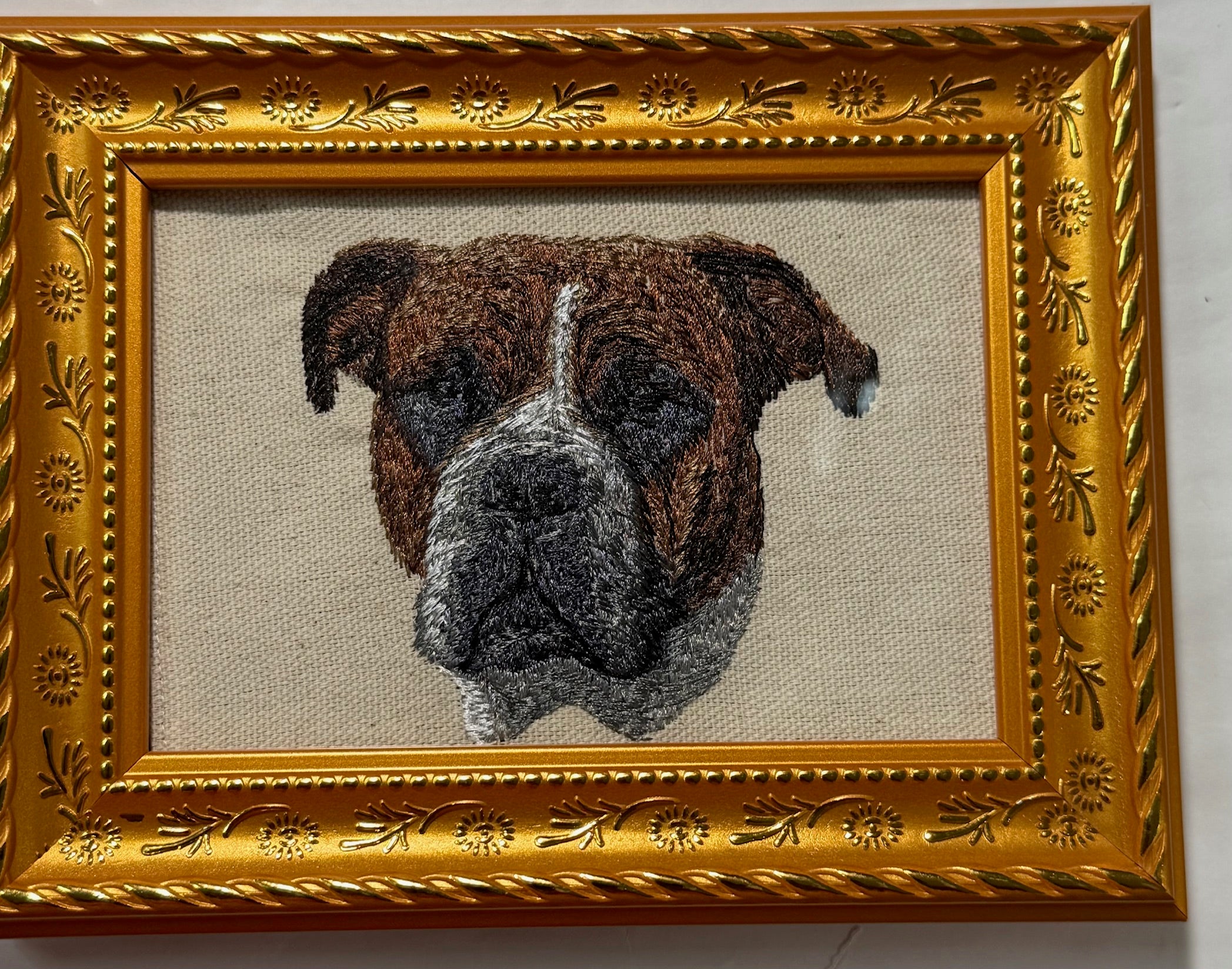 Old English Bulldog Machine Embroidered Framed Art | Tabletop Decor