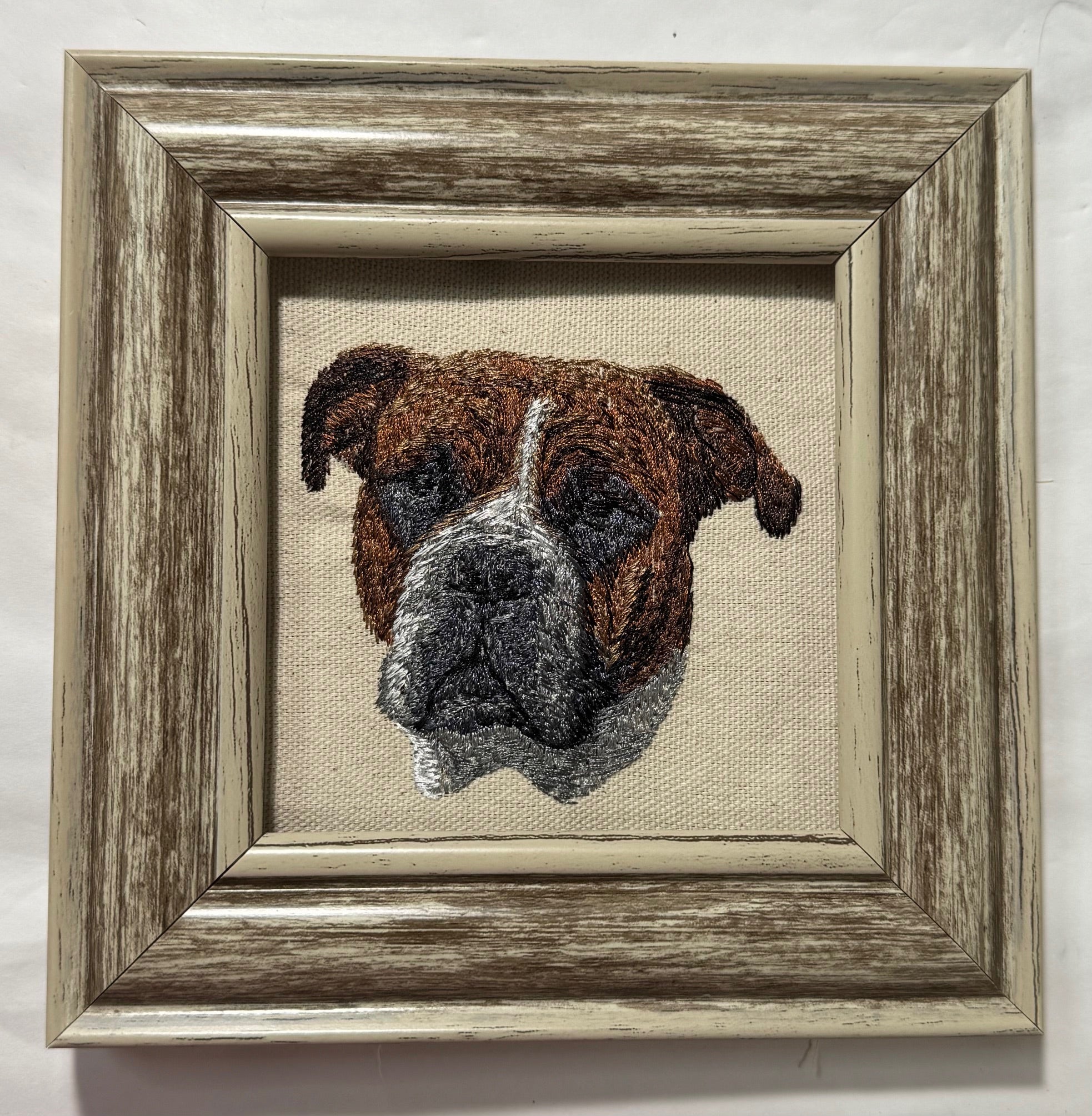Old English Bulldog Machine Embroidered Framed Art | Tabletop Decor