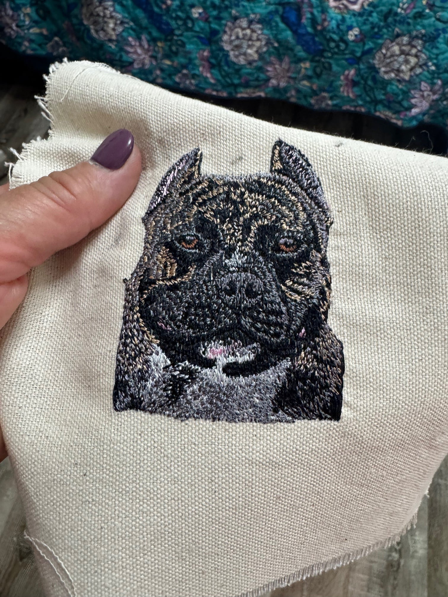 American Bully Pitbull Dog Breed Machine Embroidered on Canvas Fabric and Framed!