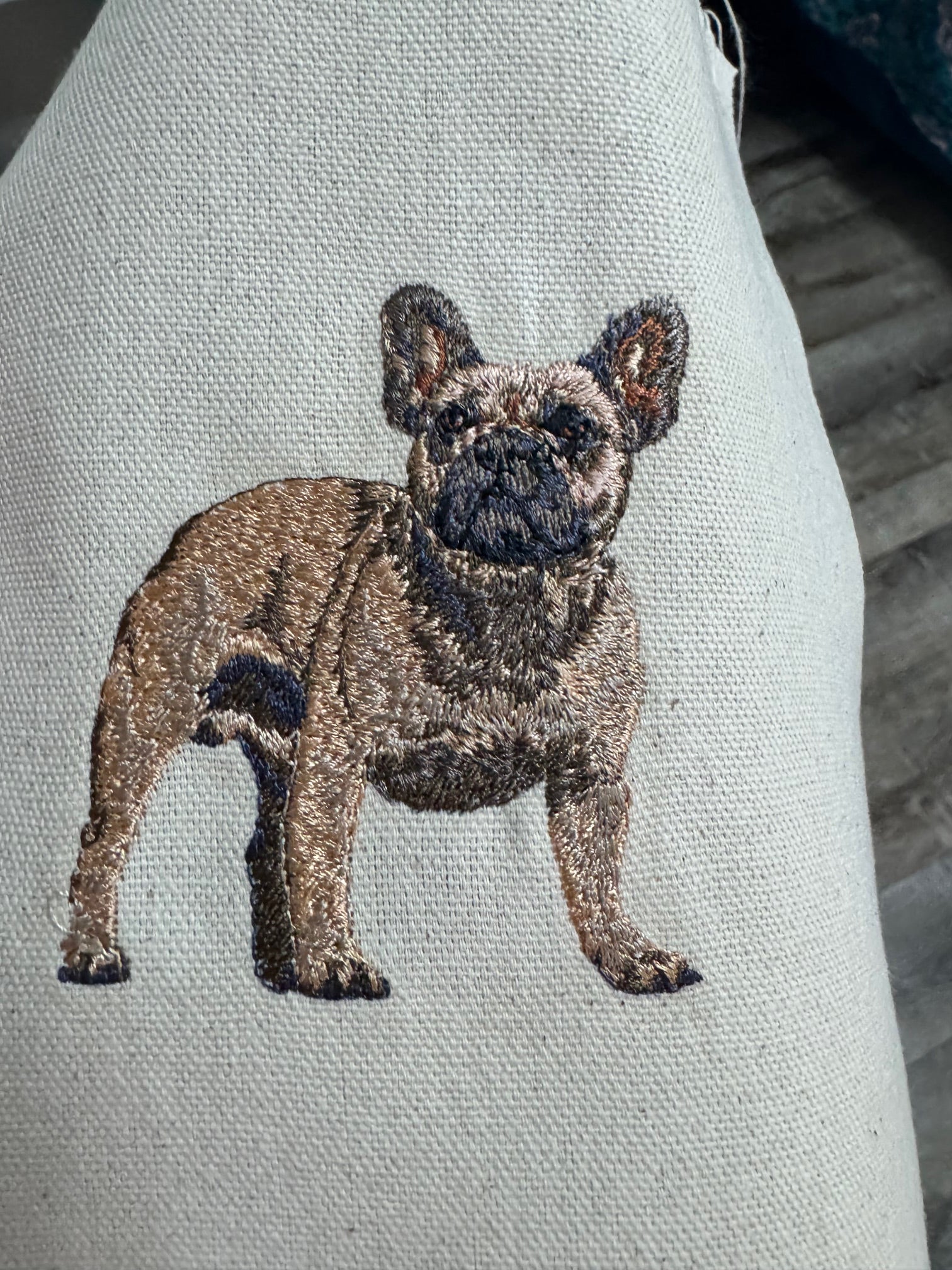 French Bulldog Machine Embroidered Framed Art No. 2 | Tabletop Decor